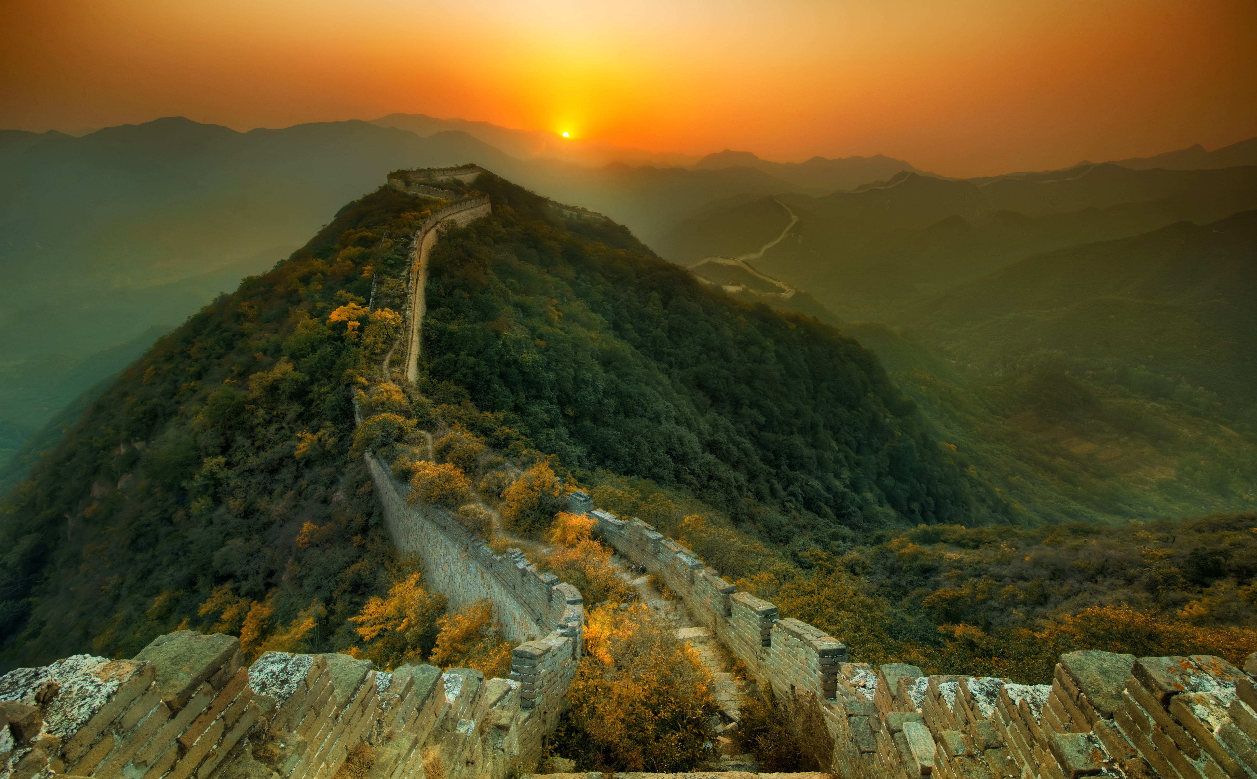 Photography, great, china wall, tranquility, beauty in nature, Nature, no people, mountain range, wall, mountain peak, outdoors, Asia, environment, sunset, HD Wallpaper