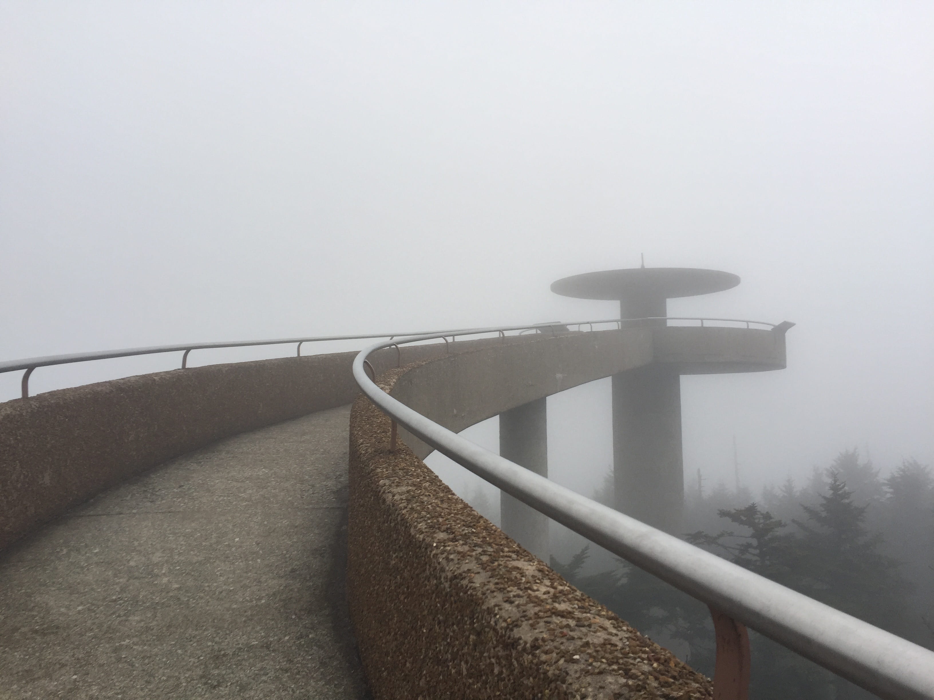built structure, street, fog, no people, nature, 2K, architecture, tennessee, national park, day, smoky mountains, cold temperature, railing, america, HD Wallpaper