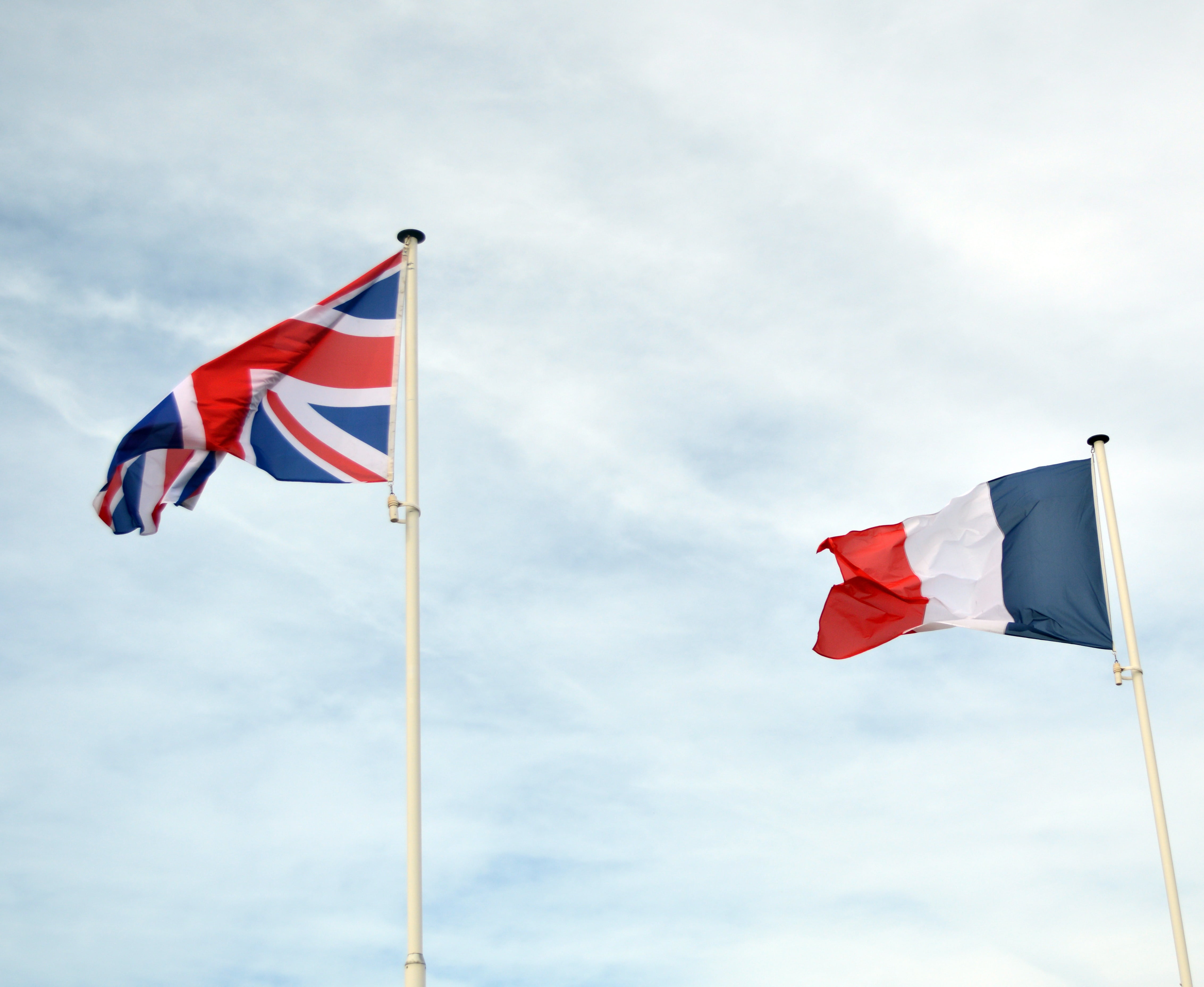 emotion, wind, day, french flag, english, low angle view, pride, independence, no people, outdoors, nature, pole, sky, shape, britain, french, environment, HD Wallpaper