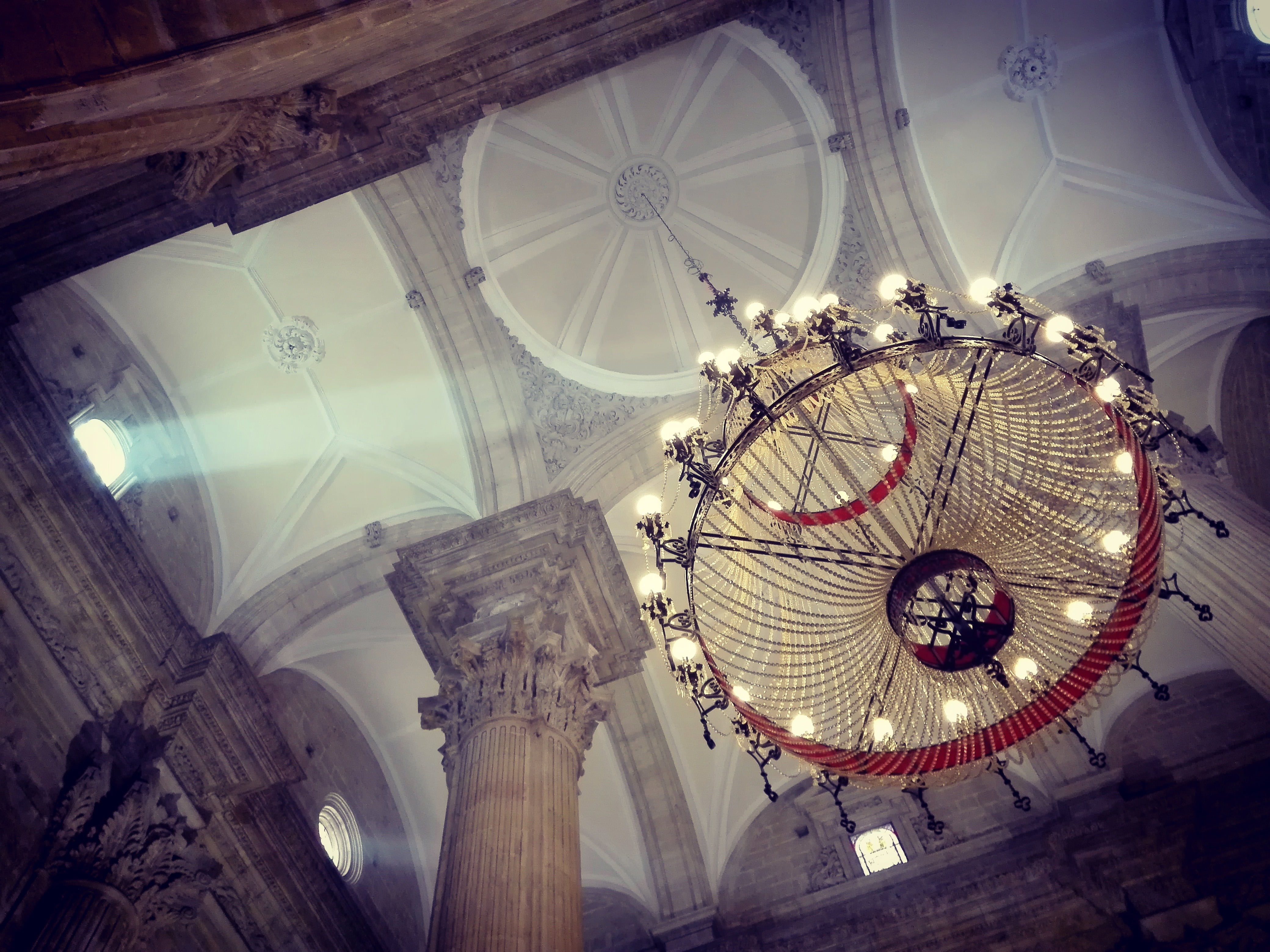 column, cathedral, lamp, low, shadow, spain, arts culture and entertainment, low angle view, renaissance, church, lights and shadows, no people, lighting equipment, HD Wallpaper