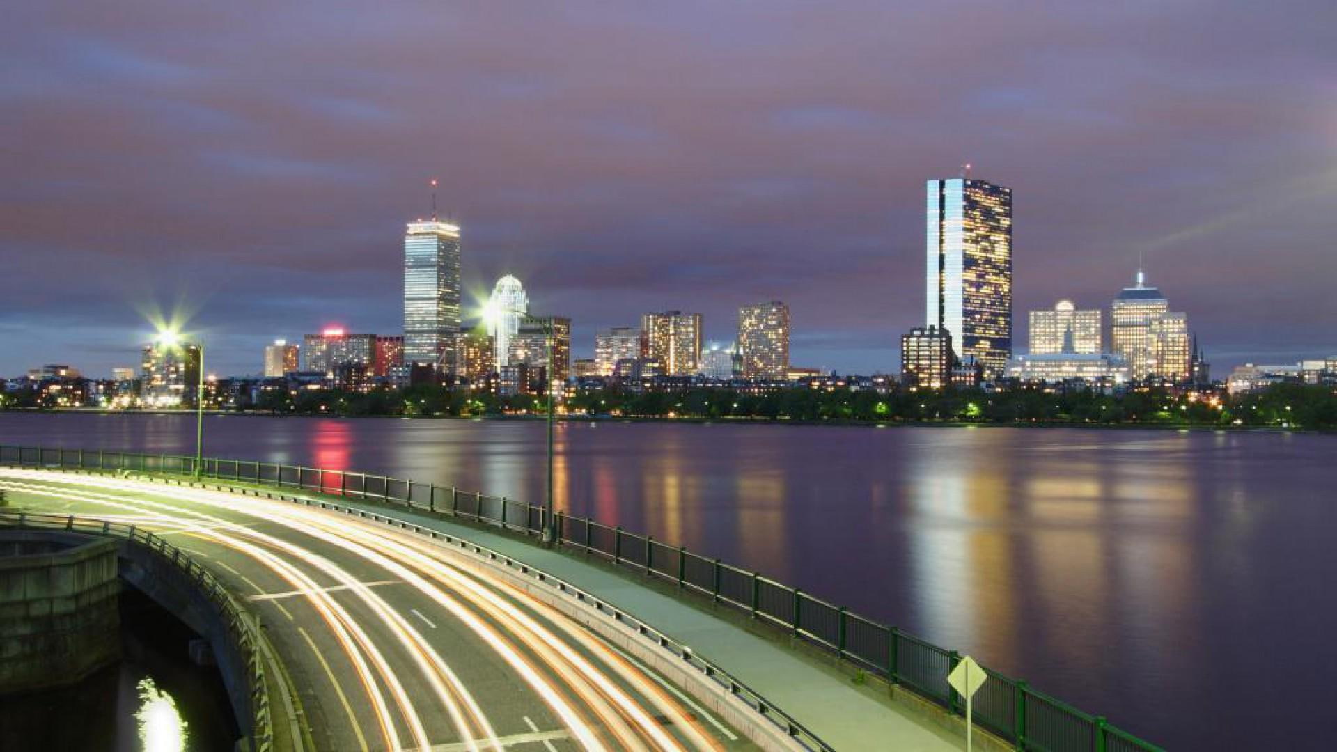 1080P, highway, lights, charles, river, boston, city, nature and landscapes, night, HD Wallpaper