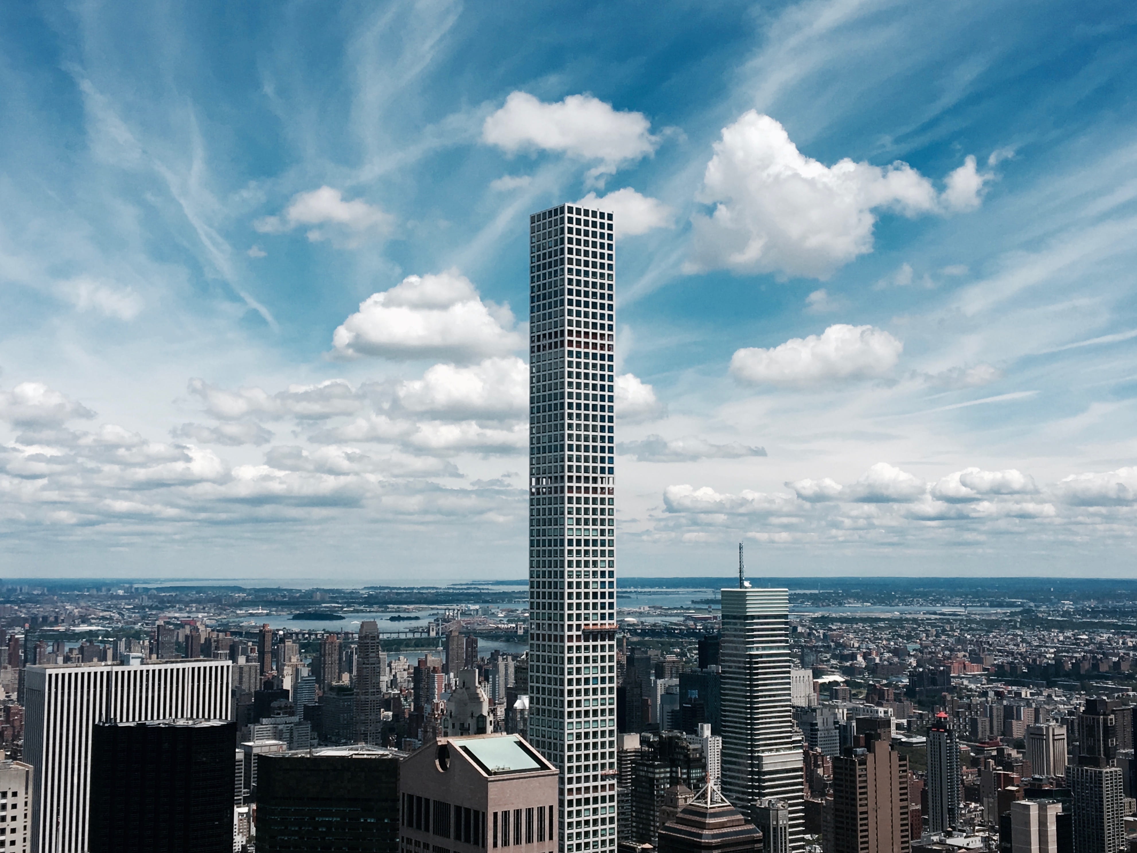 office building exterior, clouds, rise, concrete, travel destinations, center, financial district, outdoors, built structure, building exterior, cityscape, HD Wallpaper