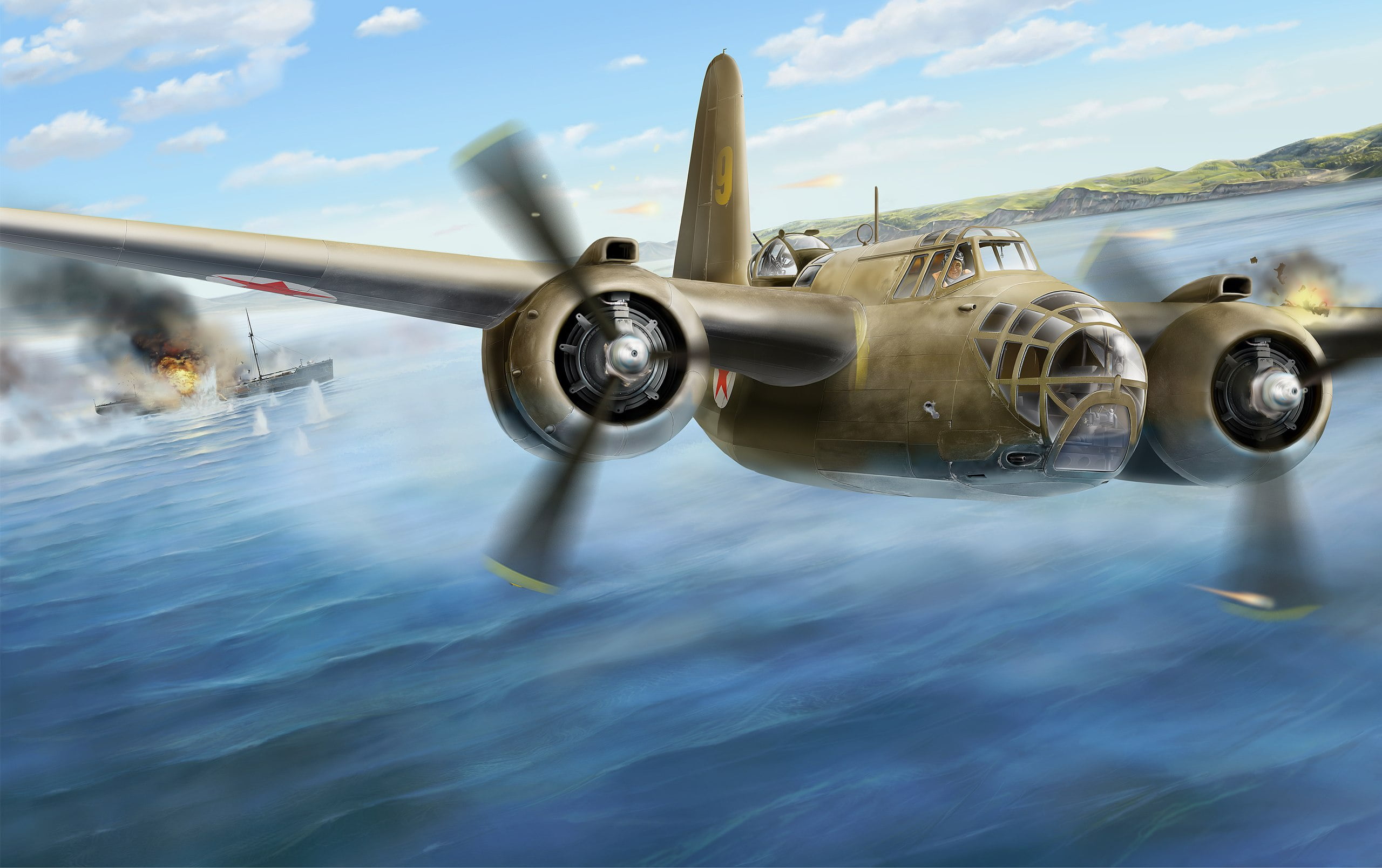 The great Patriotic war, WW2, A-20 Havoc/DB-7Boston, light bomber, Torpedo, Douglas, 2K, THE RED ARMY AIR FORCE, art, HD Wallpaper