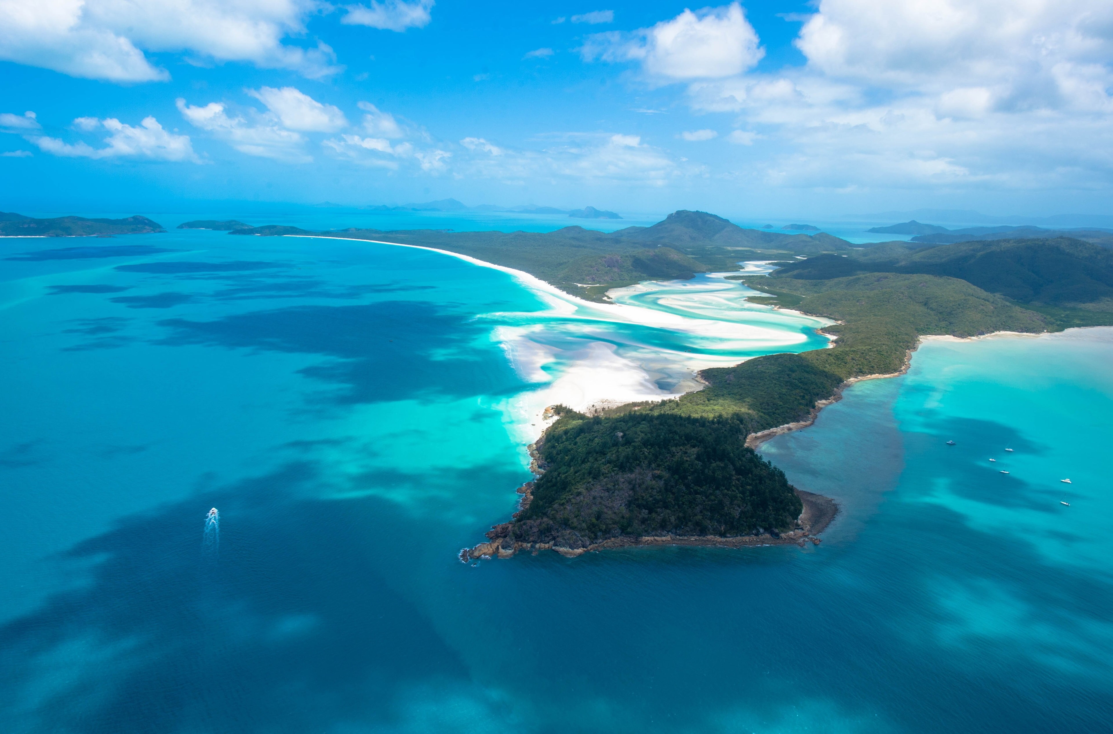 mountain, day, 4K, tranquil scene, non-urban scene, whitehaven beach 4k computer  download, aerial view, nature, beauty in nature, tranquility, sky, idyllic, HD Wallpaper