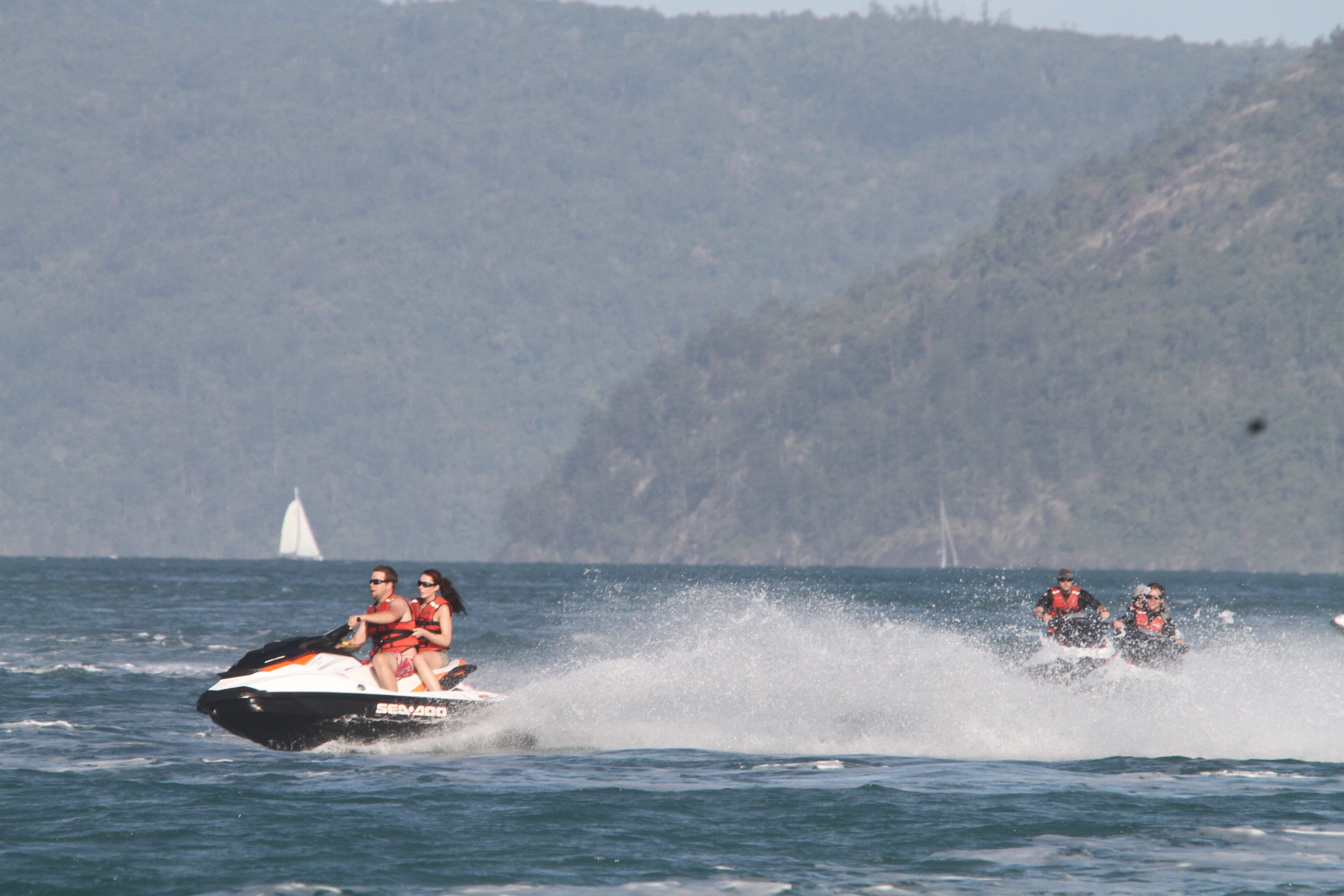 lifestyles, speed, splashing, watercraft, transportation, nautical vessel, nature, people, group of people, board wall, Jet Ski, personal, on the move, HD Wallpaper