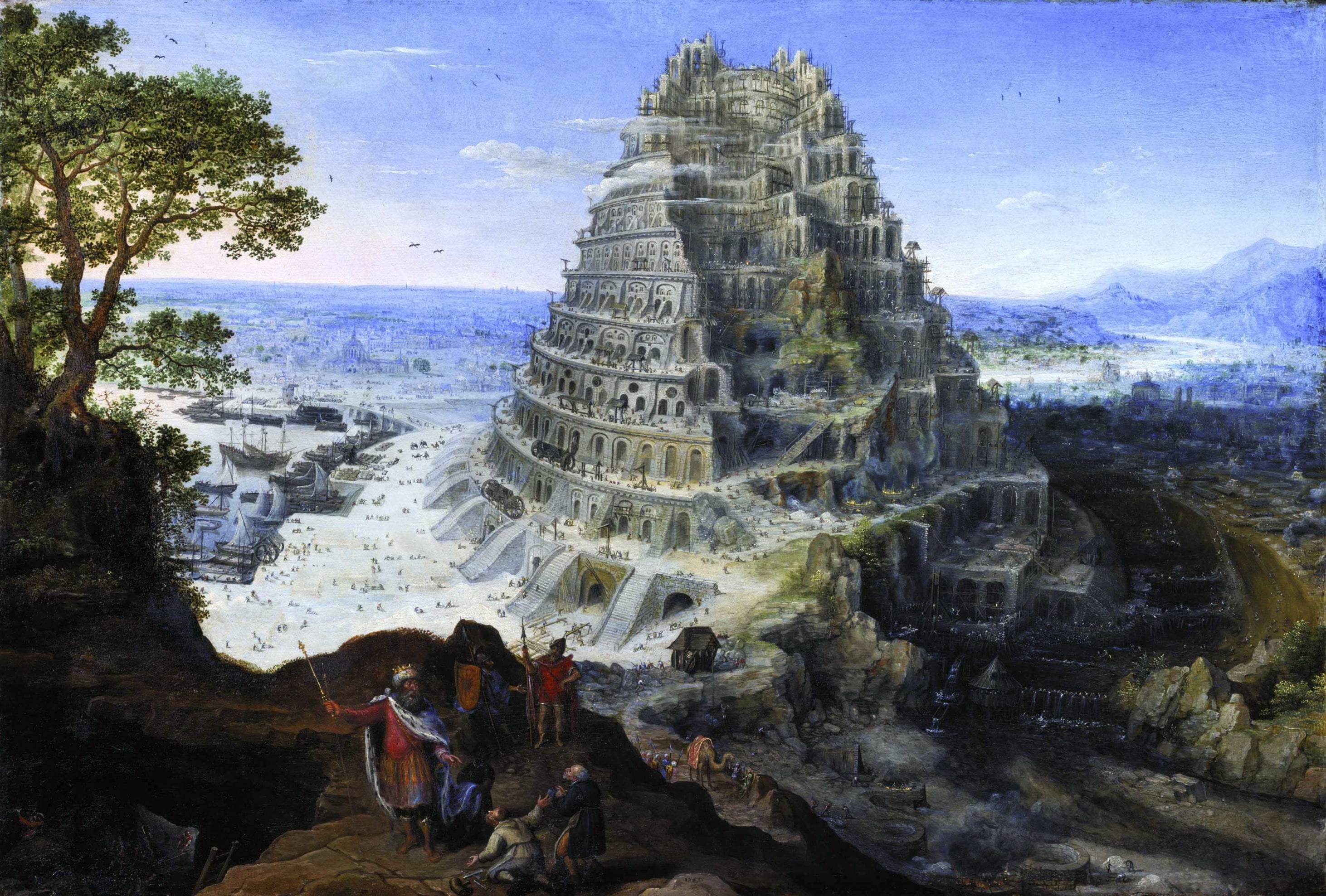 nature, men, day, water, architecture, outdoors, travel, Babylon, built structure, Tower of Babel, tree, Lucas, adult, travel destinations, painting, sky, HD Wallpaper