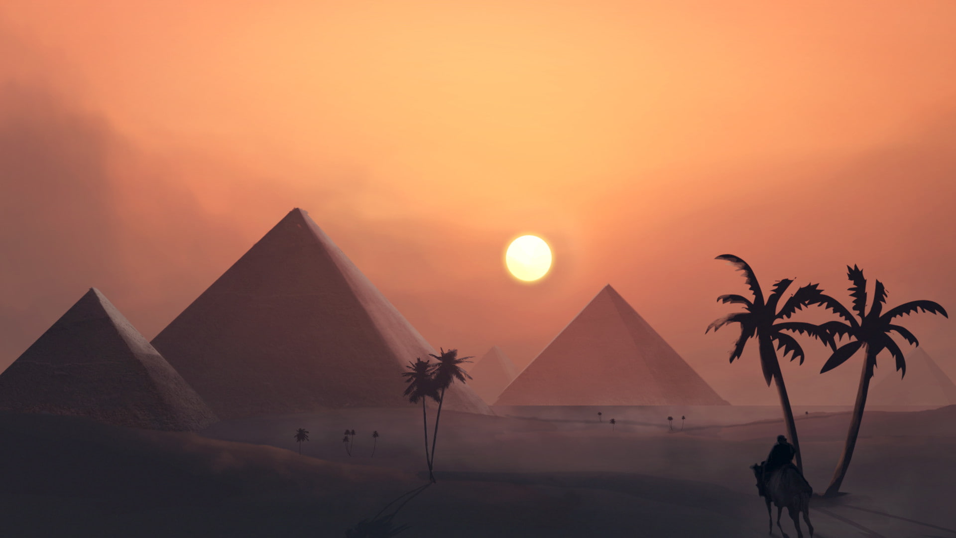 digital art, landscape, pyramid, 1080P, illustration, Adrian Dudak, HD Wallpaper