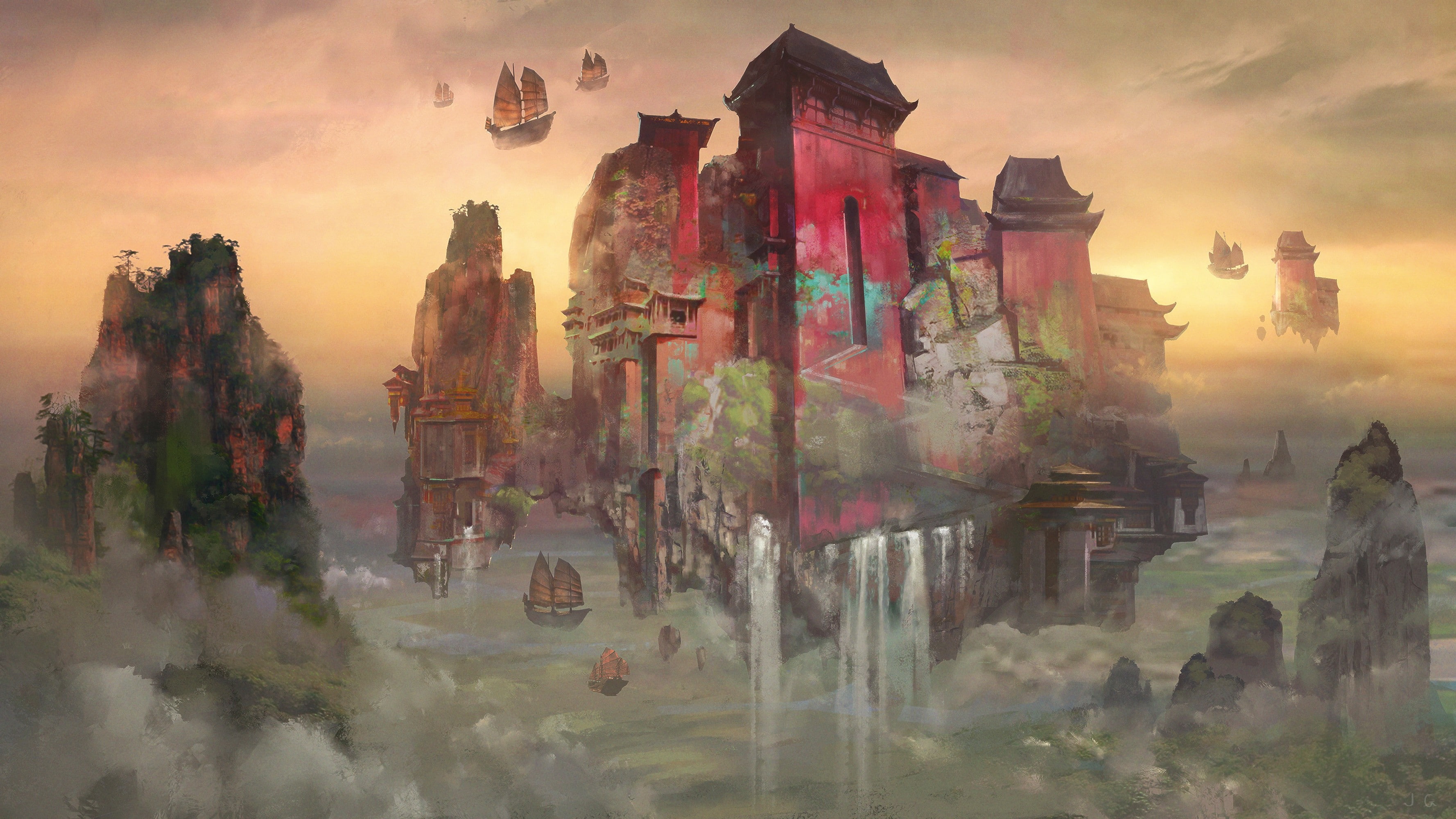 horizon, artwork, concept art, 2K, clouds, water, fort, HD Wallpaper