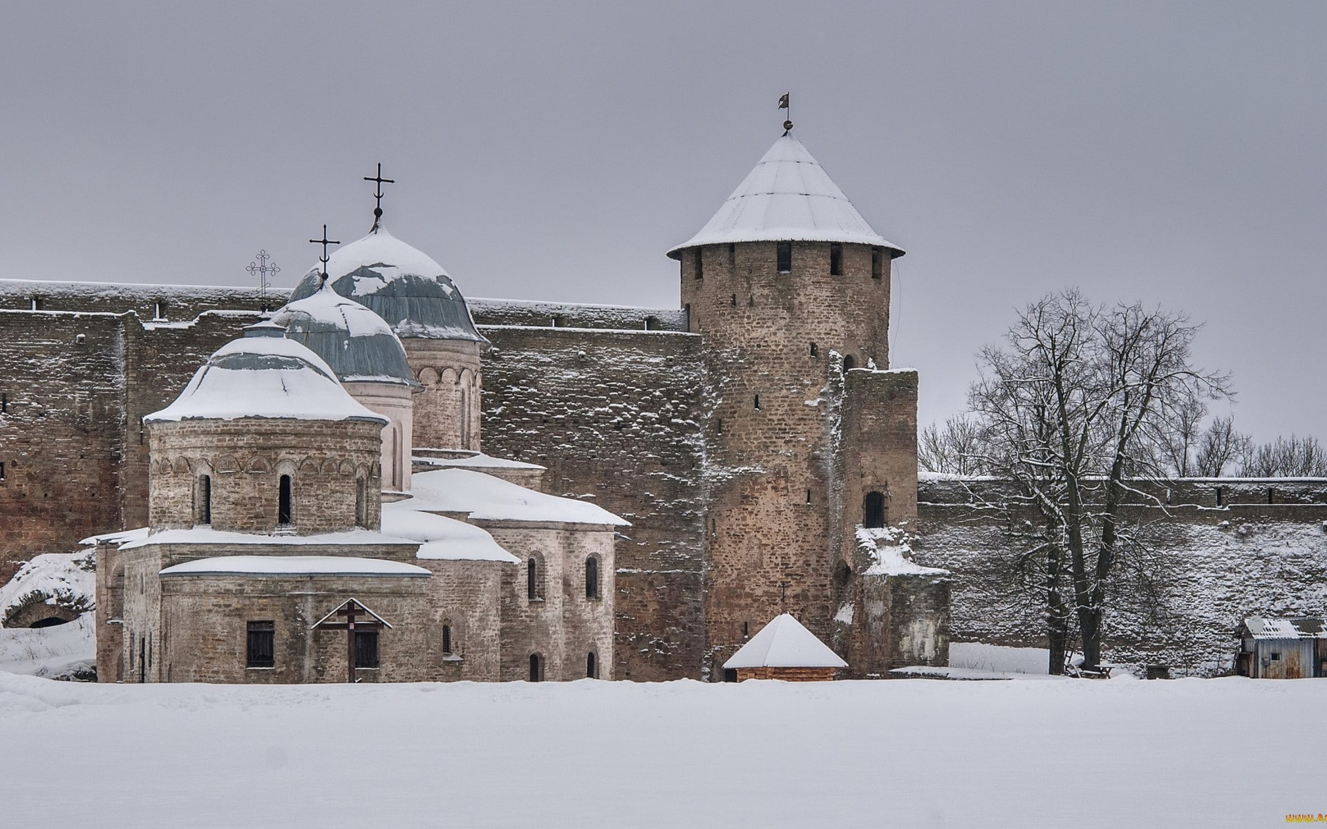 snow, church, 1080P, old building, winter, castle, HD Wallpaper