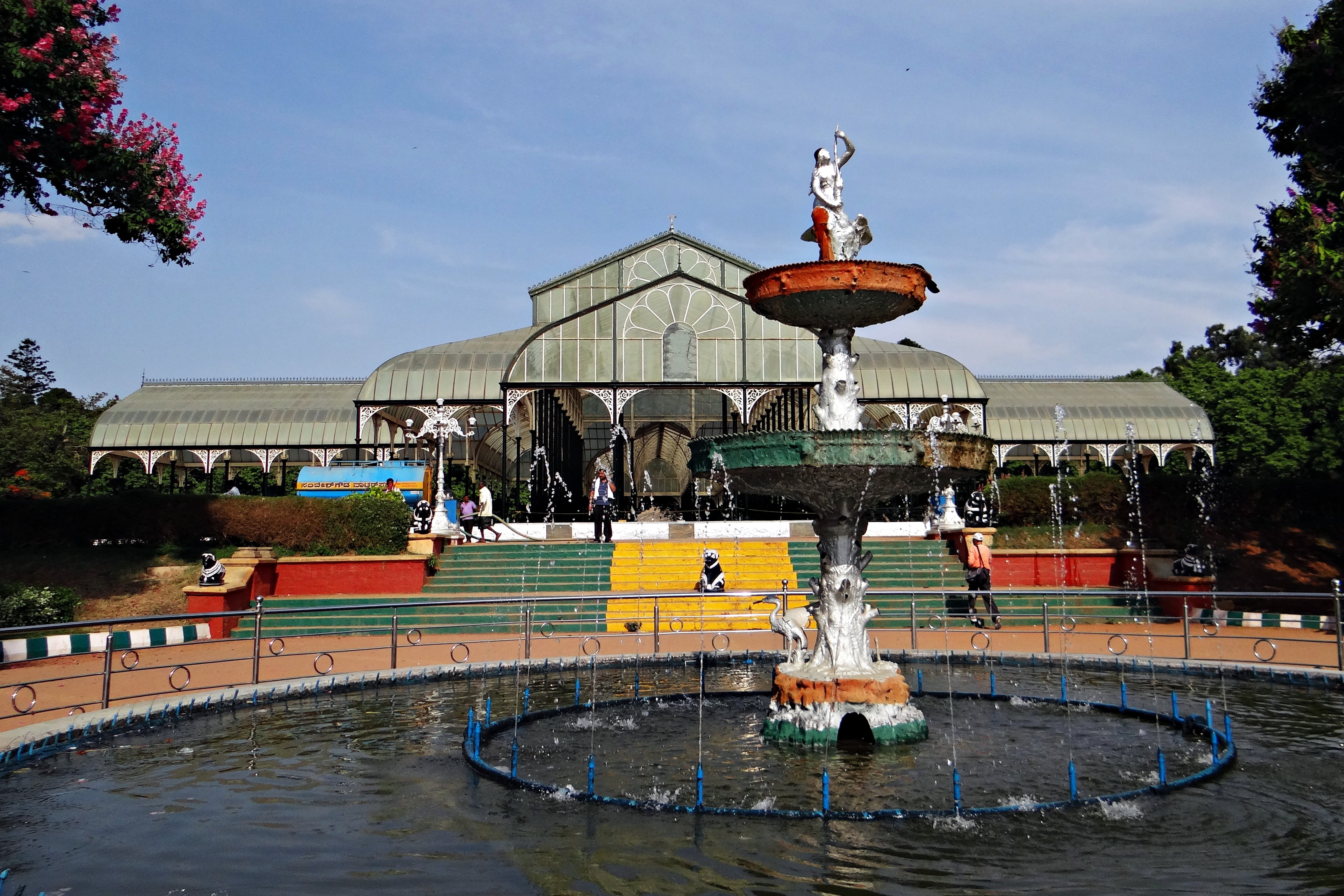 karnataka, fountain, cloud - sky, nature, architecture, famous Place, sky, representation, glass house, travel destinations, outdoors, sculpture, lal bagh, HD Wallpaper