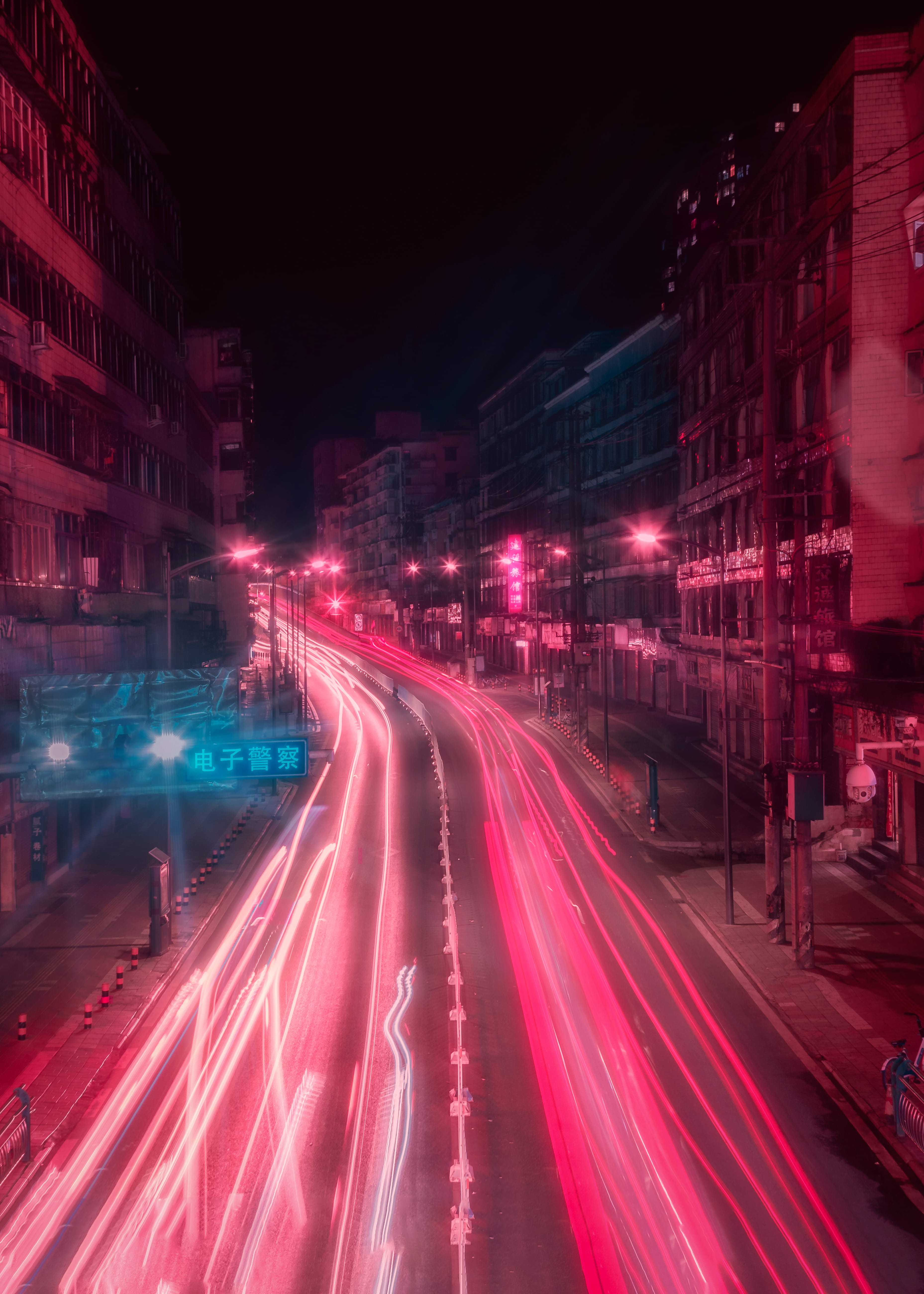 red, laser, office building, no people, cityscape, architecture, lighting, illuminated, city life, highway, blurred motion, neon, 5K, built structure, Phone HD Wallpaper