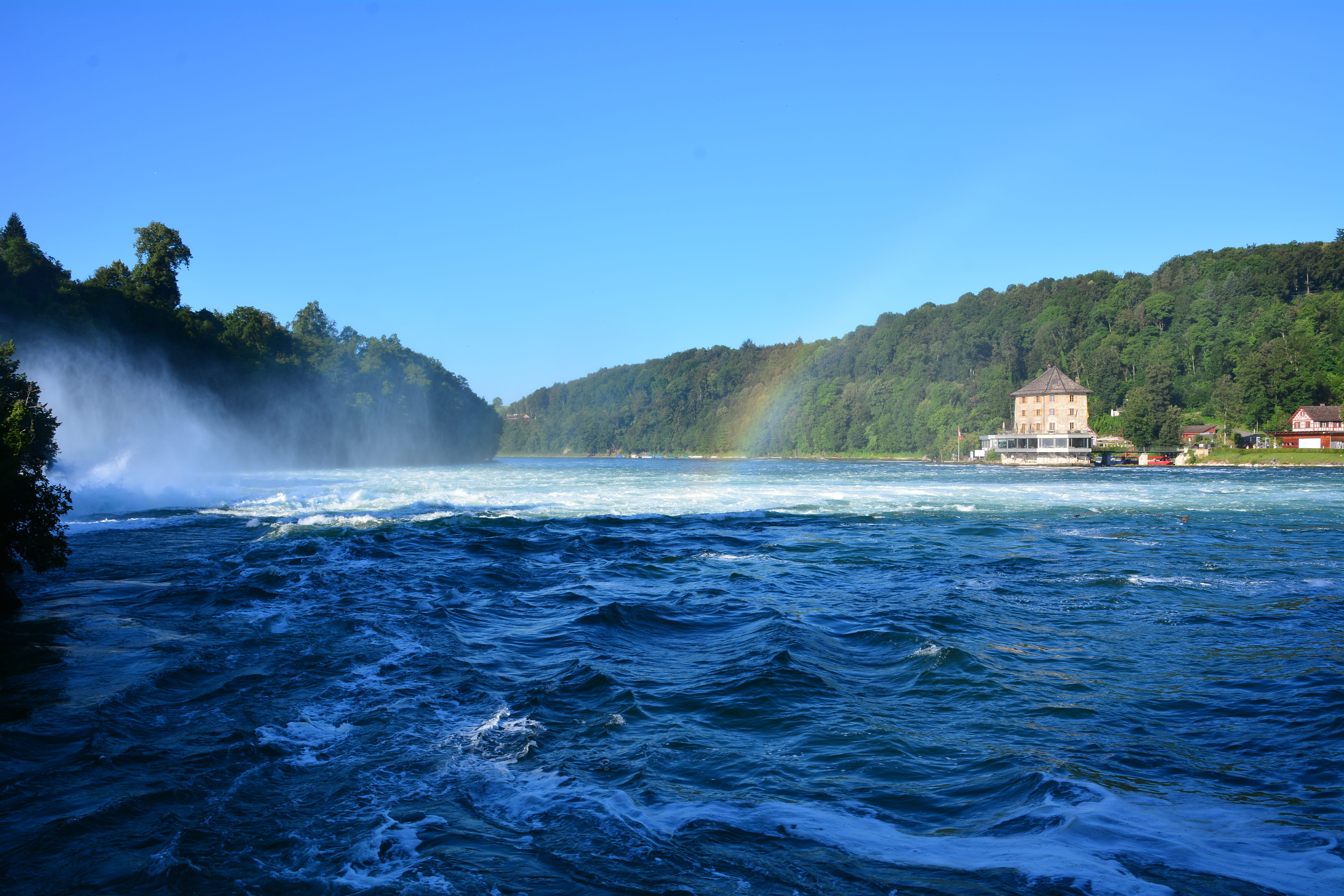 flow, Schaffhausen, 5K, cascade, europe, tourism, largest, huge, travel Locations, flowing water, white, swiss, scenics - nature, outdoors, waterflow, HD Wallpaper