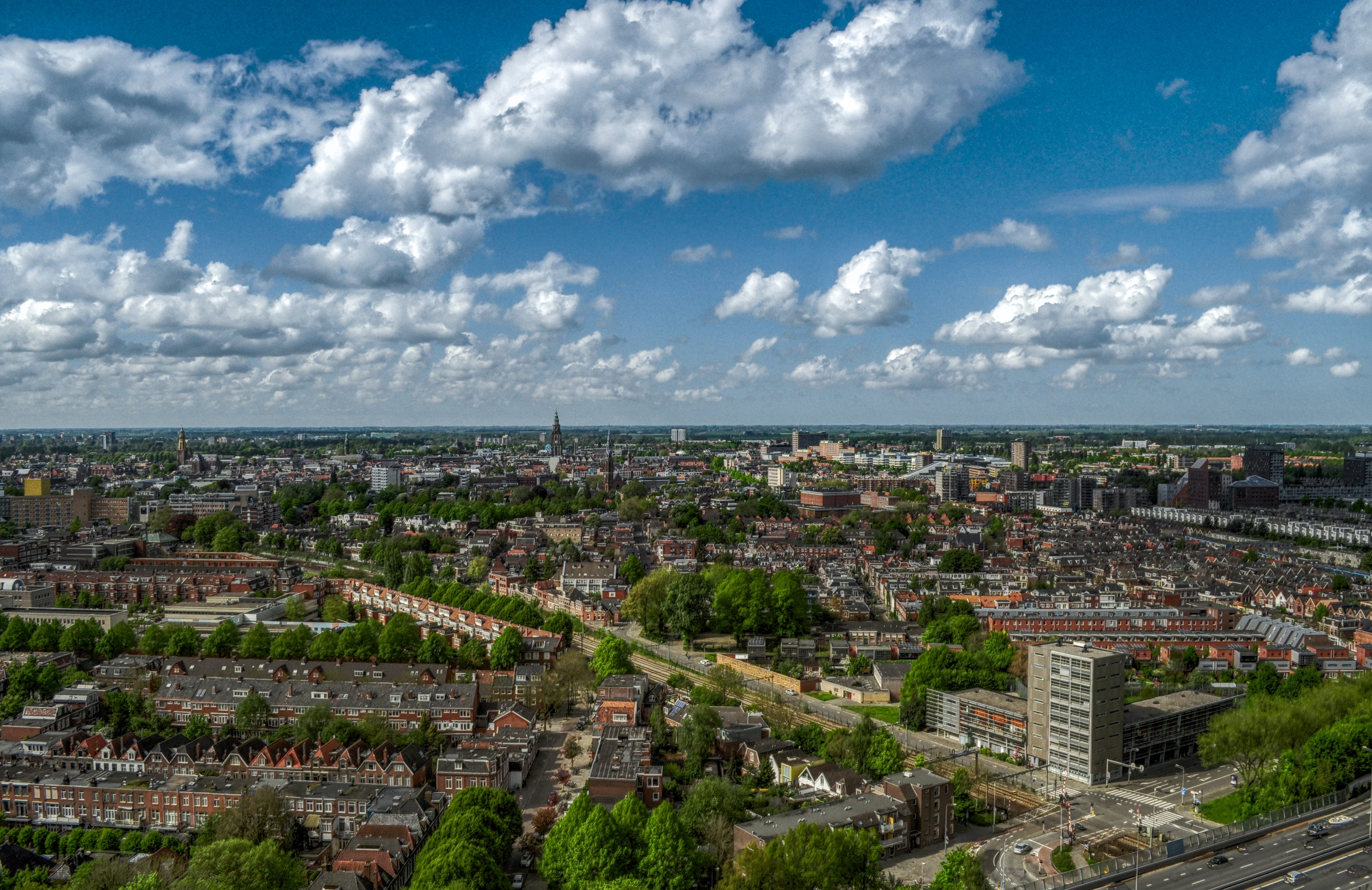 groningen, photography, urban skyline, sky, building, modern, cityscape, day, architecture, residential district, road, office building exterior, aerial, HD Wallpaper