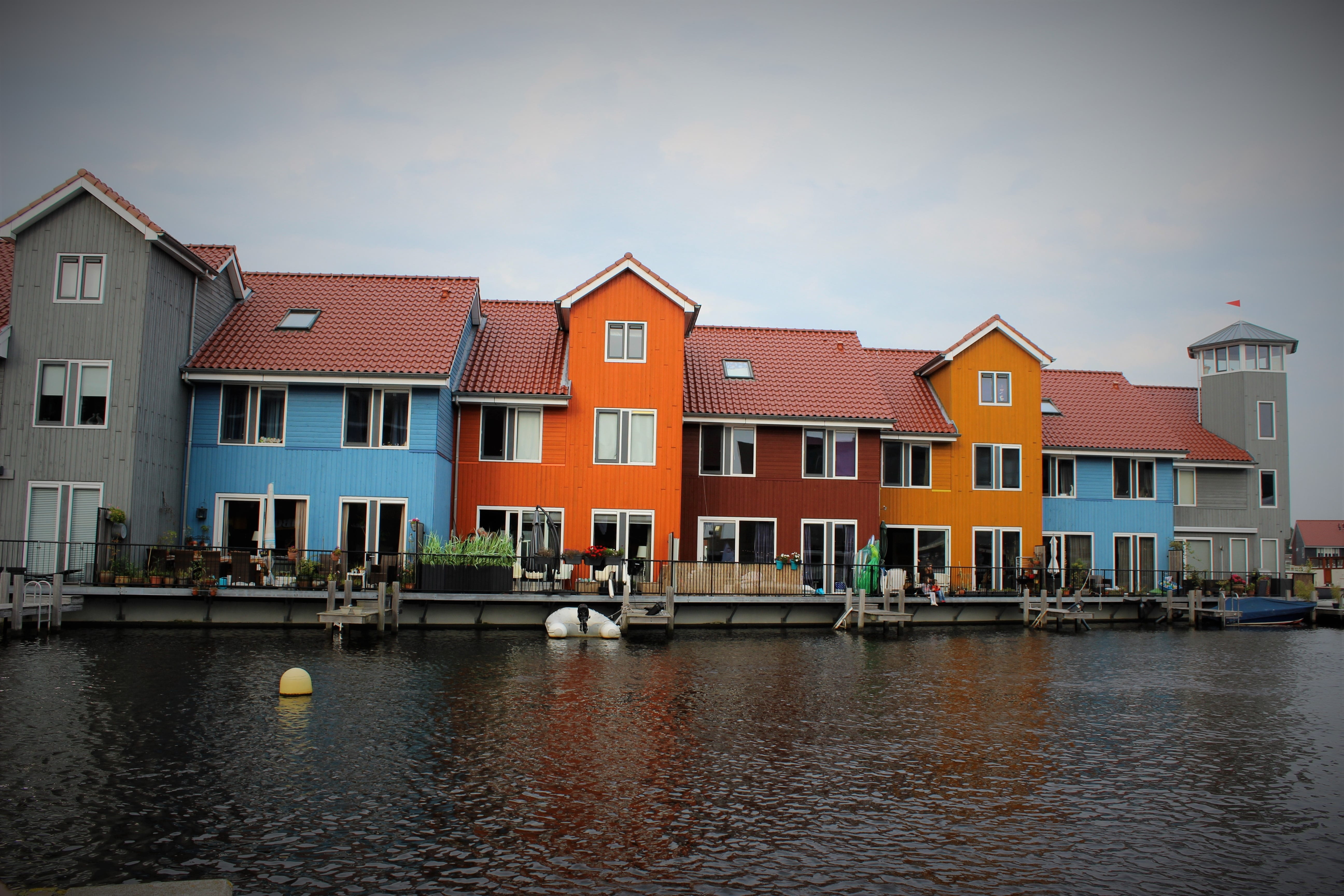 outdoors, house facade, water, netherlands, city, building exterior, row house, mode of transportation, transportation, 5K, nautical vessel, window, groningen, HD Wallpaper