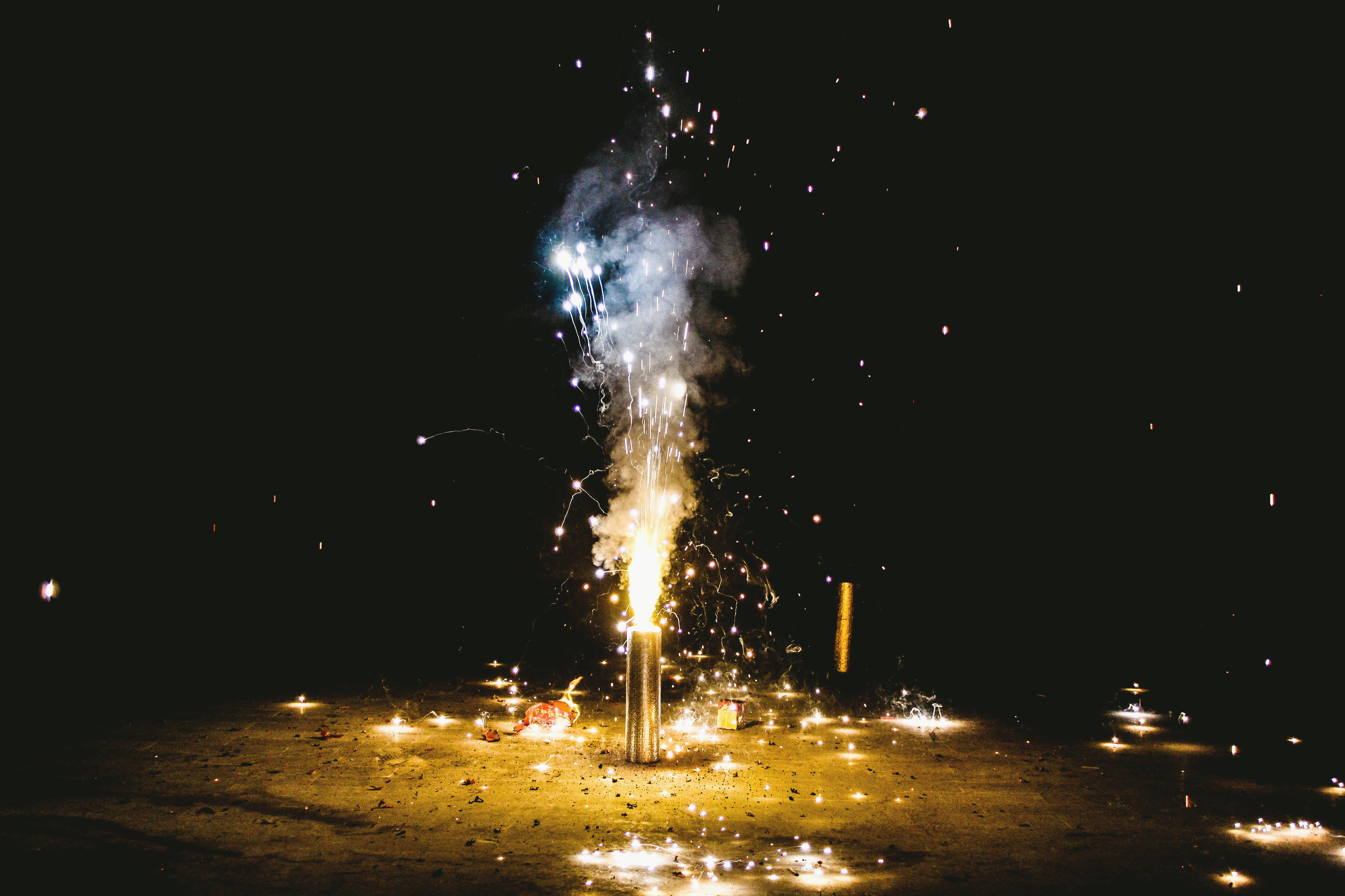 5K, outdoors, light, illuminated, nature, sparks, hyderabad, firework display, pakistan, sky, blurred motion, dark, long exposure, exploding, no people, HD Wallpaper