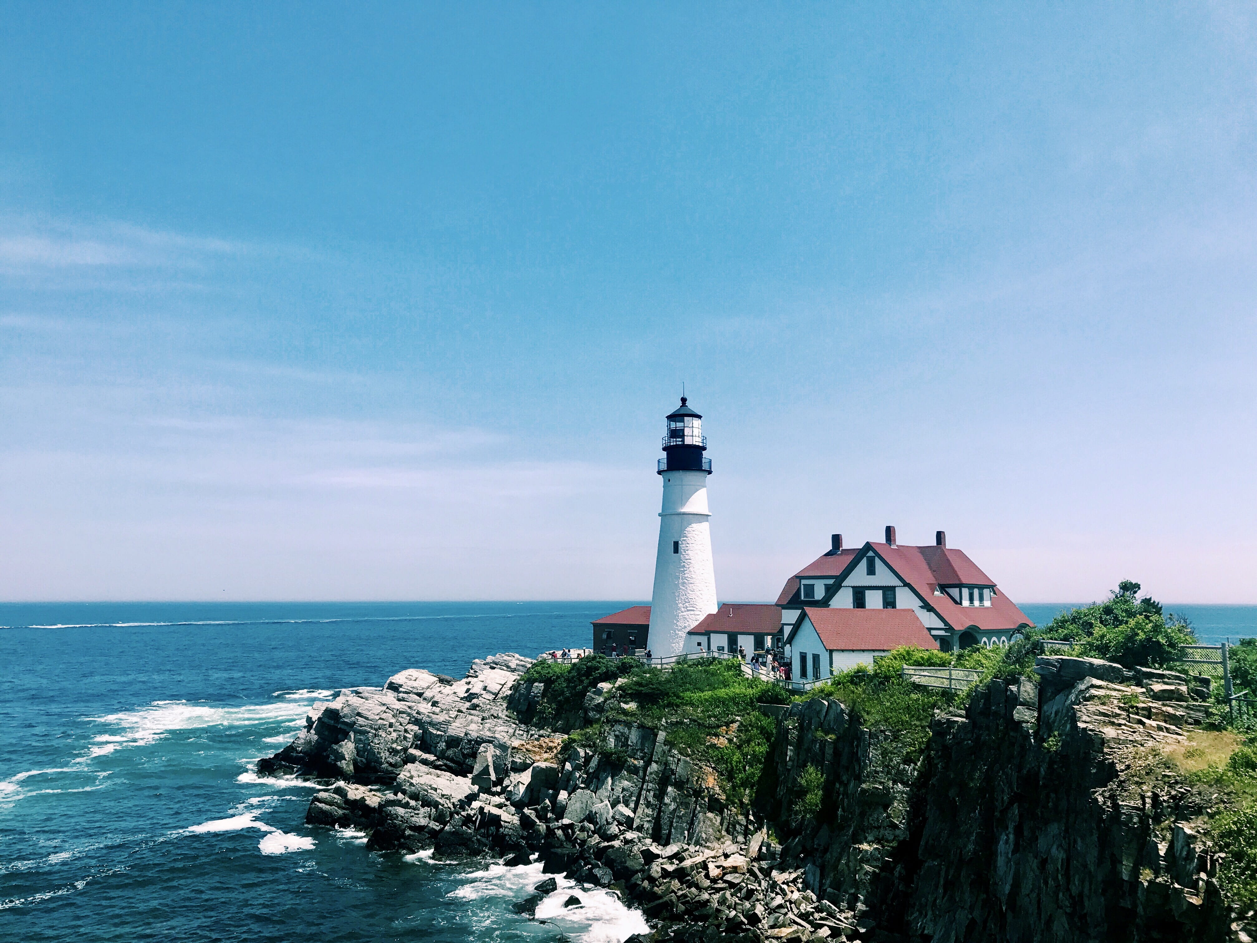 built structure, nature, guidance, water, lighthouse, sky, united states, security, scenics - nature, cape elizabeth, no people, horizon, rock, horizon over water, HD Wallpaper