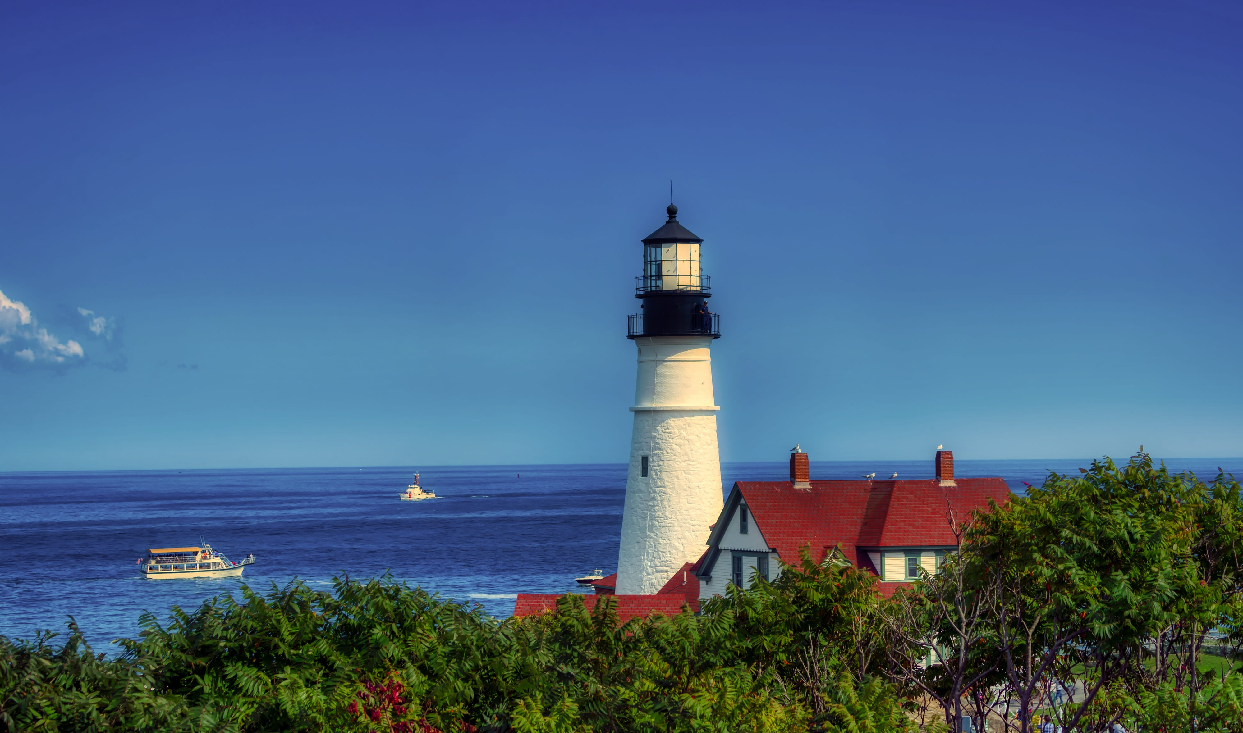 sky, portland head, landmark, scenic, nature, no people, ocean, day, building, water, outdoors, direction, horizon over water, lighthouse, guidance, tower, HD Wallpaper
