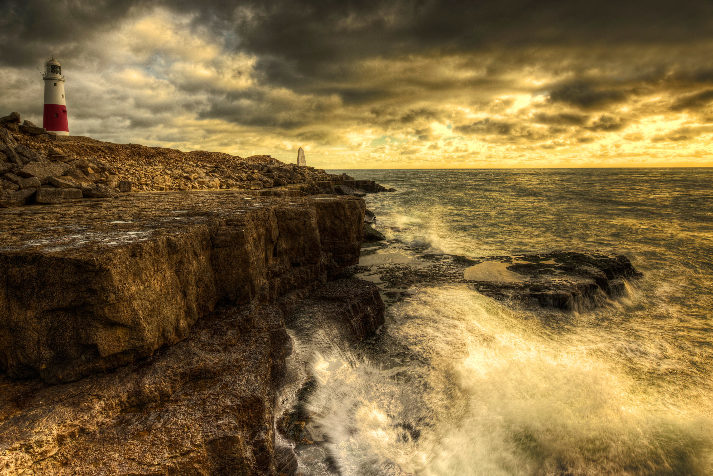 2K, red, white, Portland Bill, surf, lighthouse, Dorset, HD Wallpaper