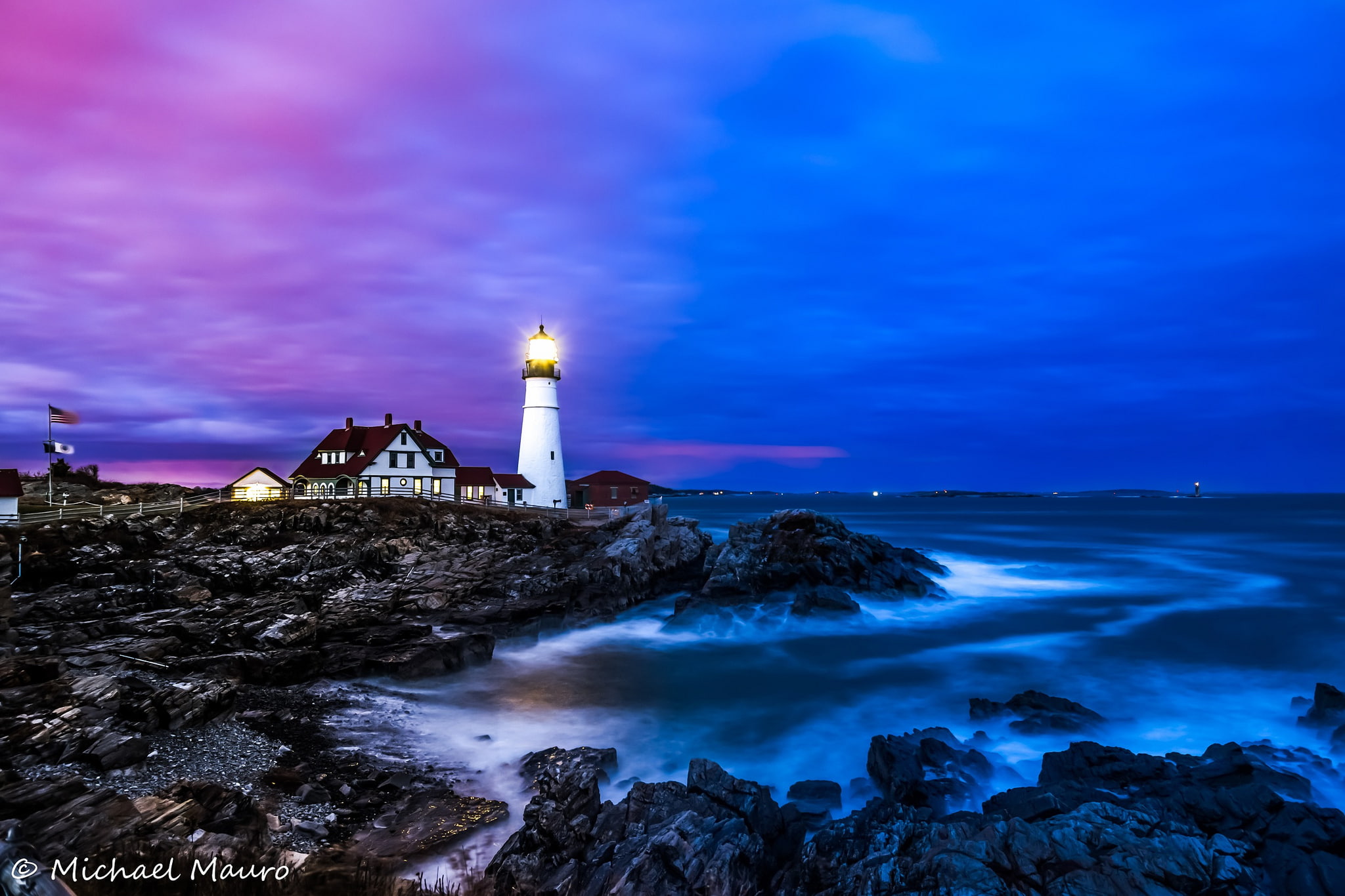 water, the ocean, landscape, sea, shore, 1080P, home, stones, Portland Headlight, lighthouse, HD Wallpaper