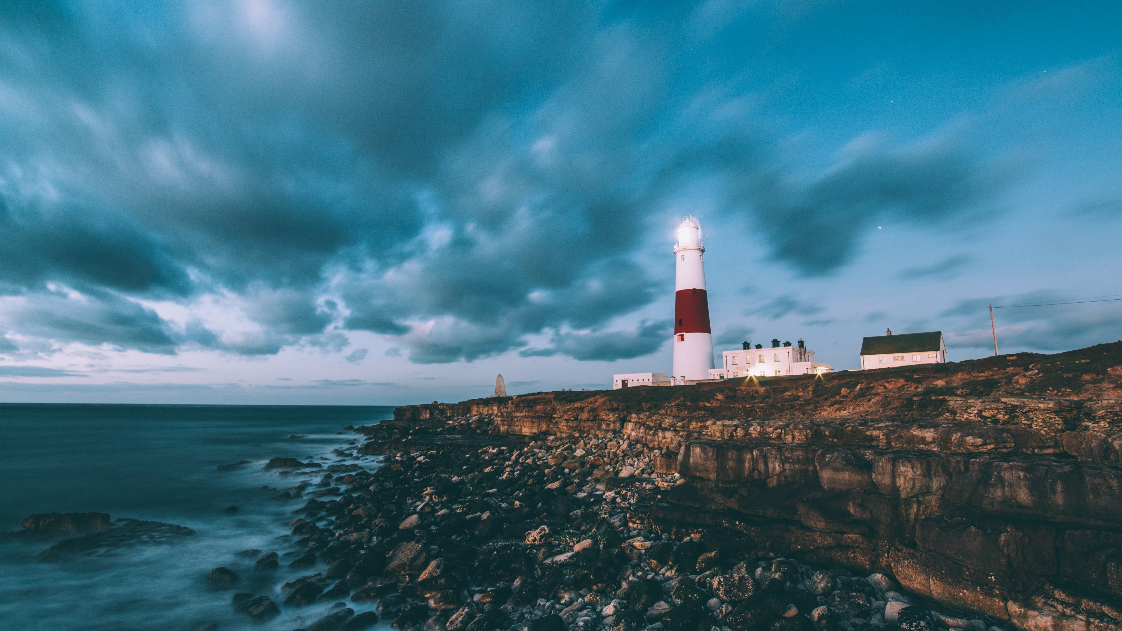 4K, portland, beacon, shore, gb, cloud, uk, portland bill lighthouse, horizon, sea, daytime, ocean, calm, promontory, coast, tower, europe, lighthouse, HD Wallpaper