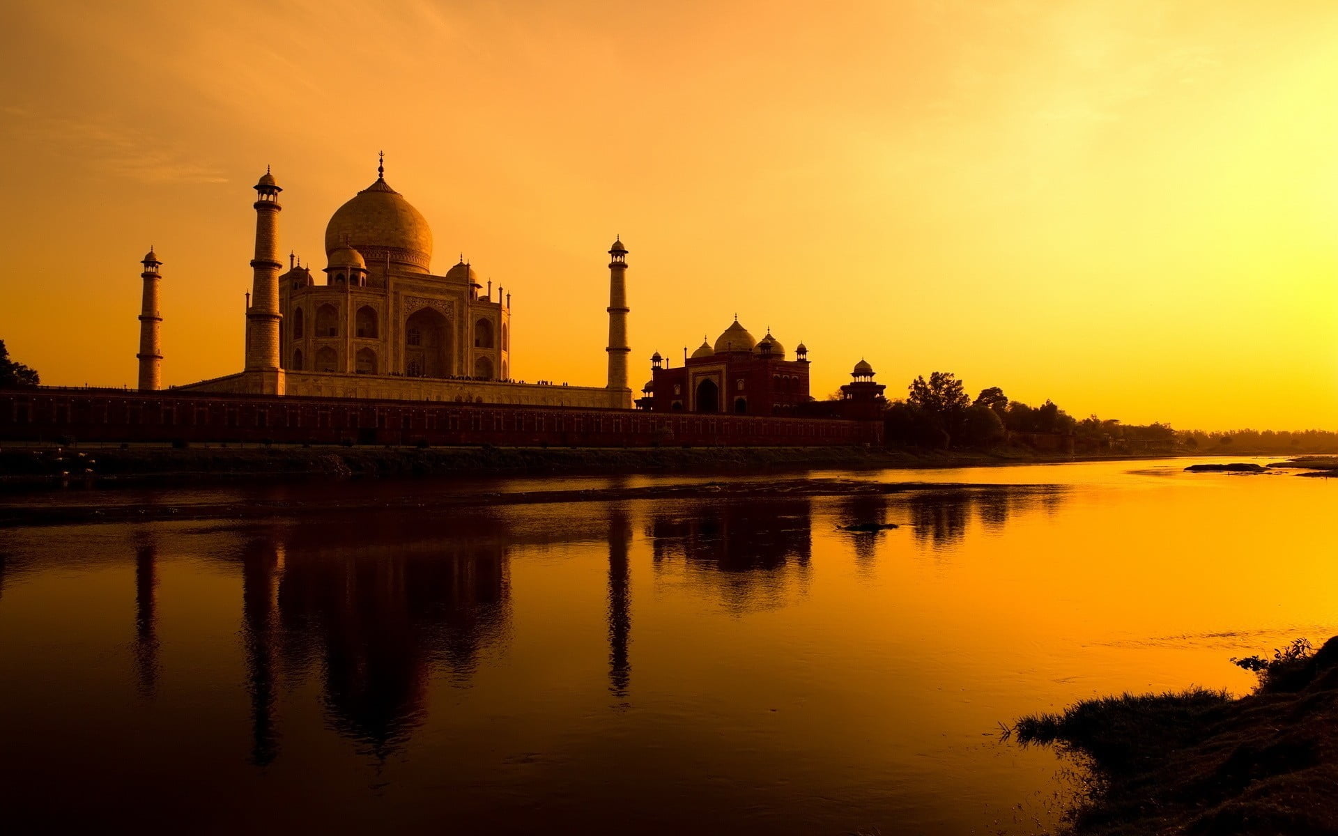 travel, 1080P, belief, religion, architecture, orange color, outdoors, waterfront, built structure, spirituality, concrete, water, mosque, travel destinations, HD Wallpaper
