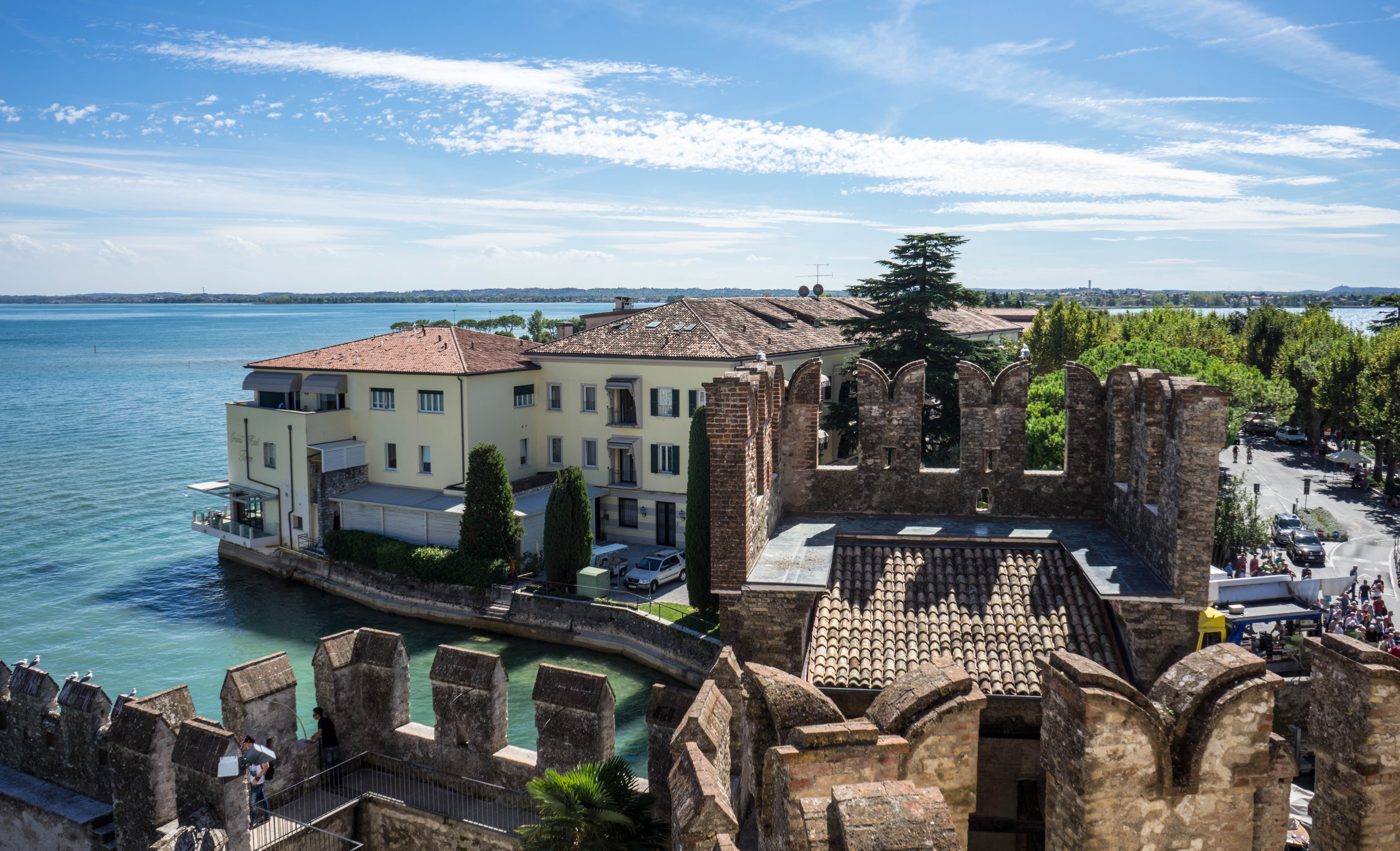 landmark, white, concrete, medieval, cloud - sky, view, day, architecture, high angle view, history, scaliger castle, travel destinations, no people, lombardy, HD Wallpaper