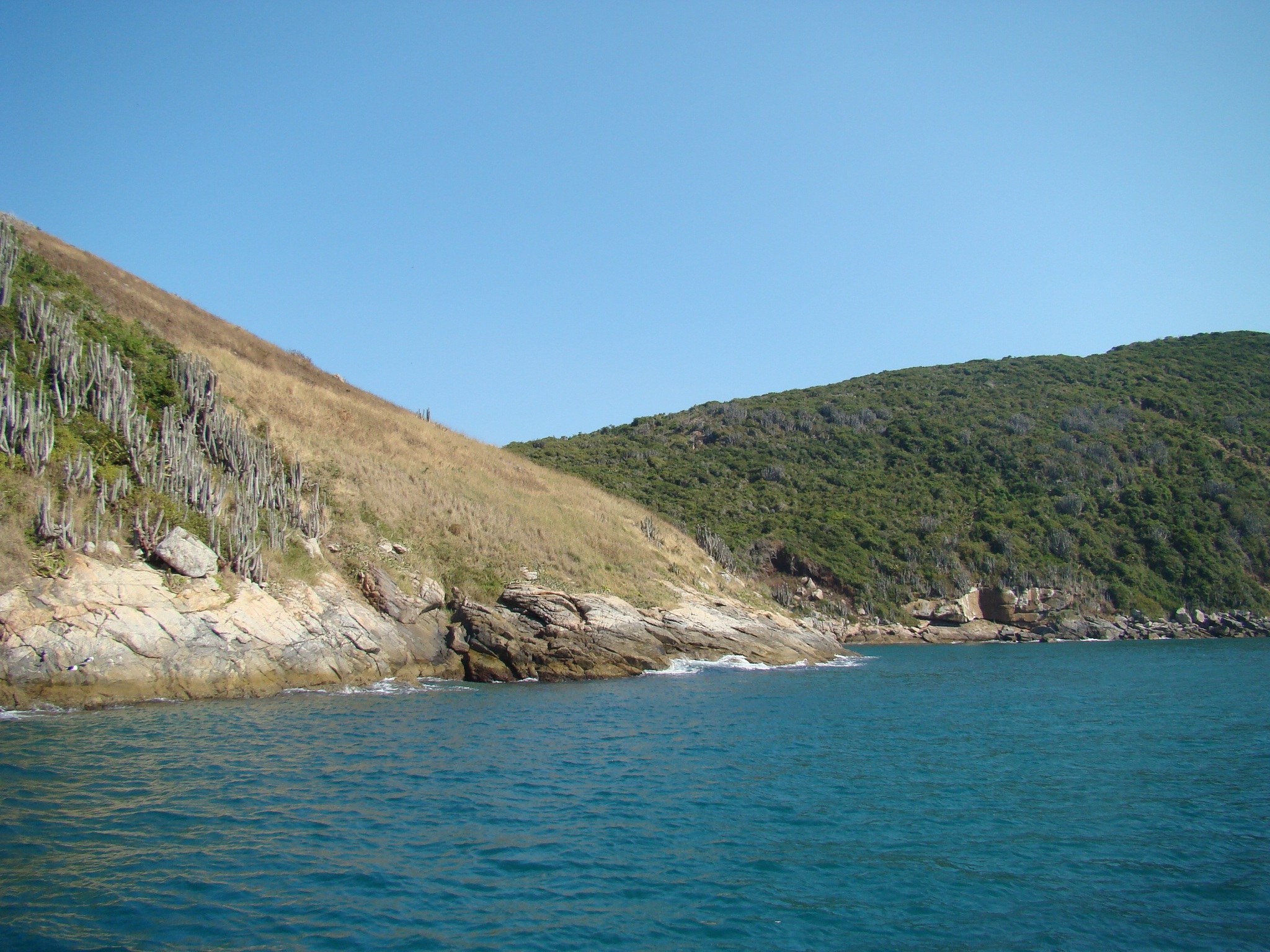 landscape, clear sky, view into land, outdoors, copy space, tranquility, mar, nature, waterfront, day, arraial do cabo, 1080P, blue, rock, no people, rock - object, HD Wallpaper
