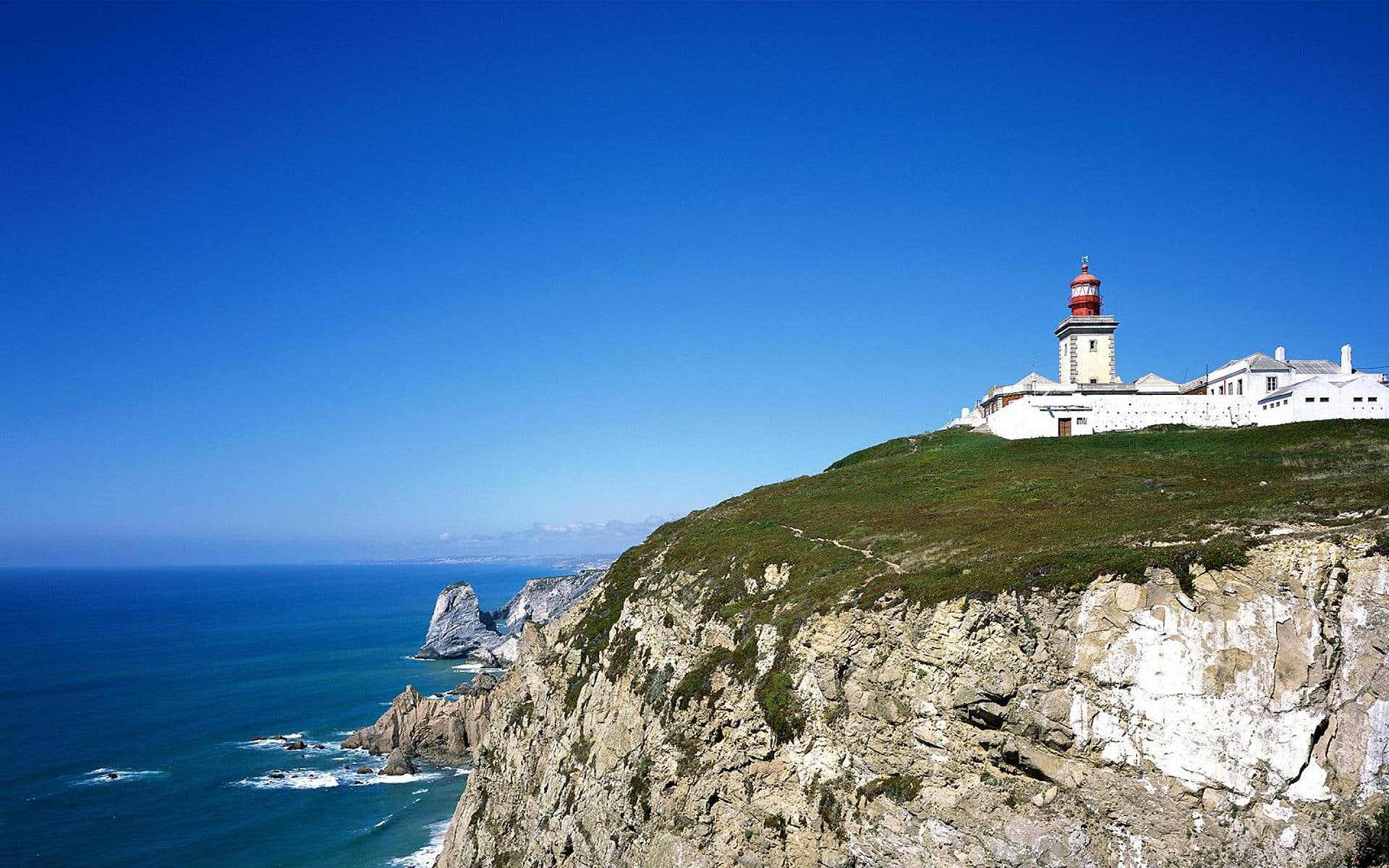 roca, nature, 1080P, portugal, da, view, creek, green, cabo, lighthouse, HD Wallpaper