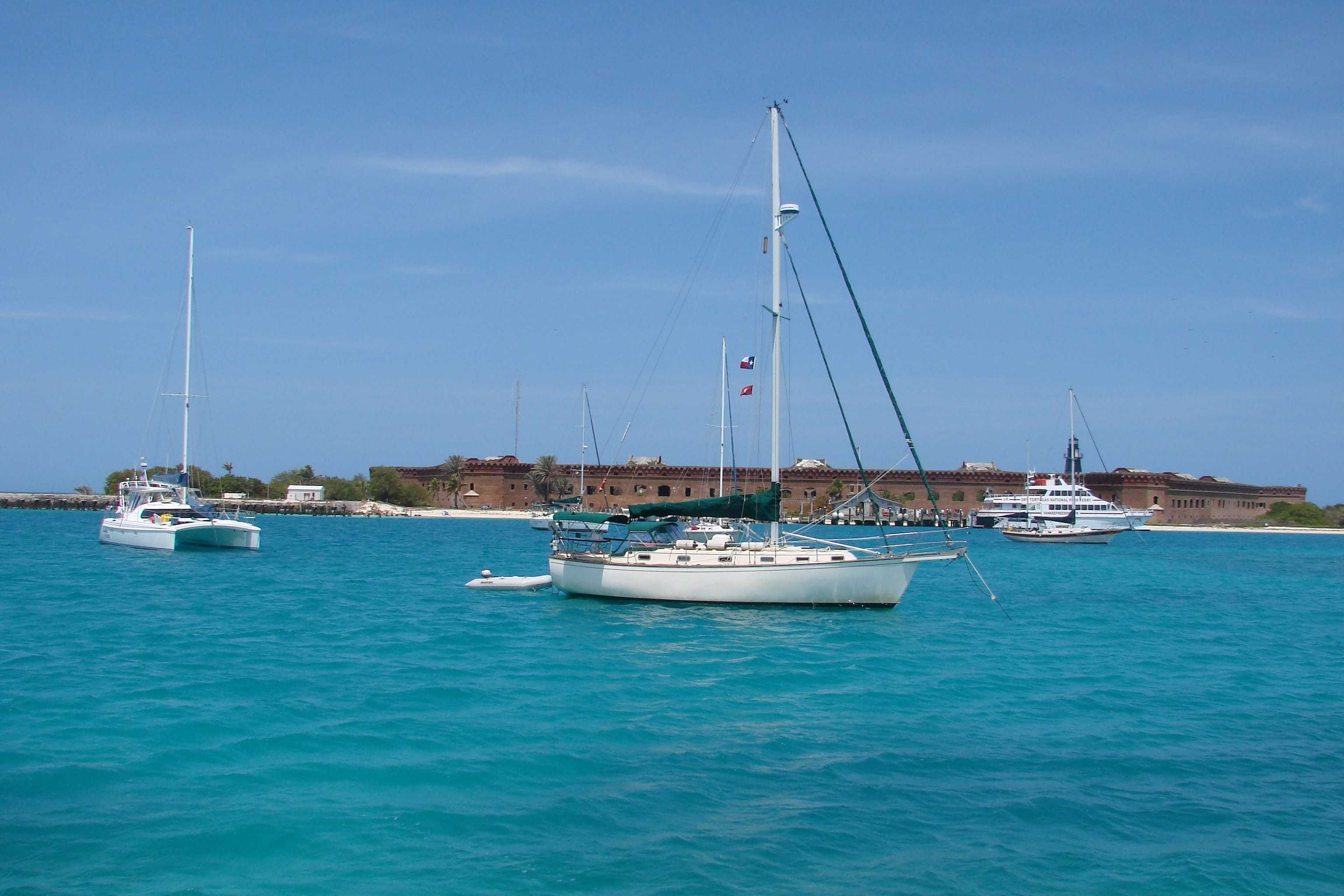 turquoise colored, sailboat, moored, beauty in nature, mast, day, mode of transportation, sea, waterfront, nautical vessel, marina, water, luxury, yachting, HD Wallpaper