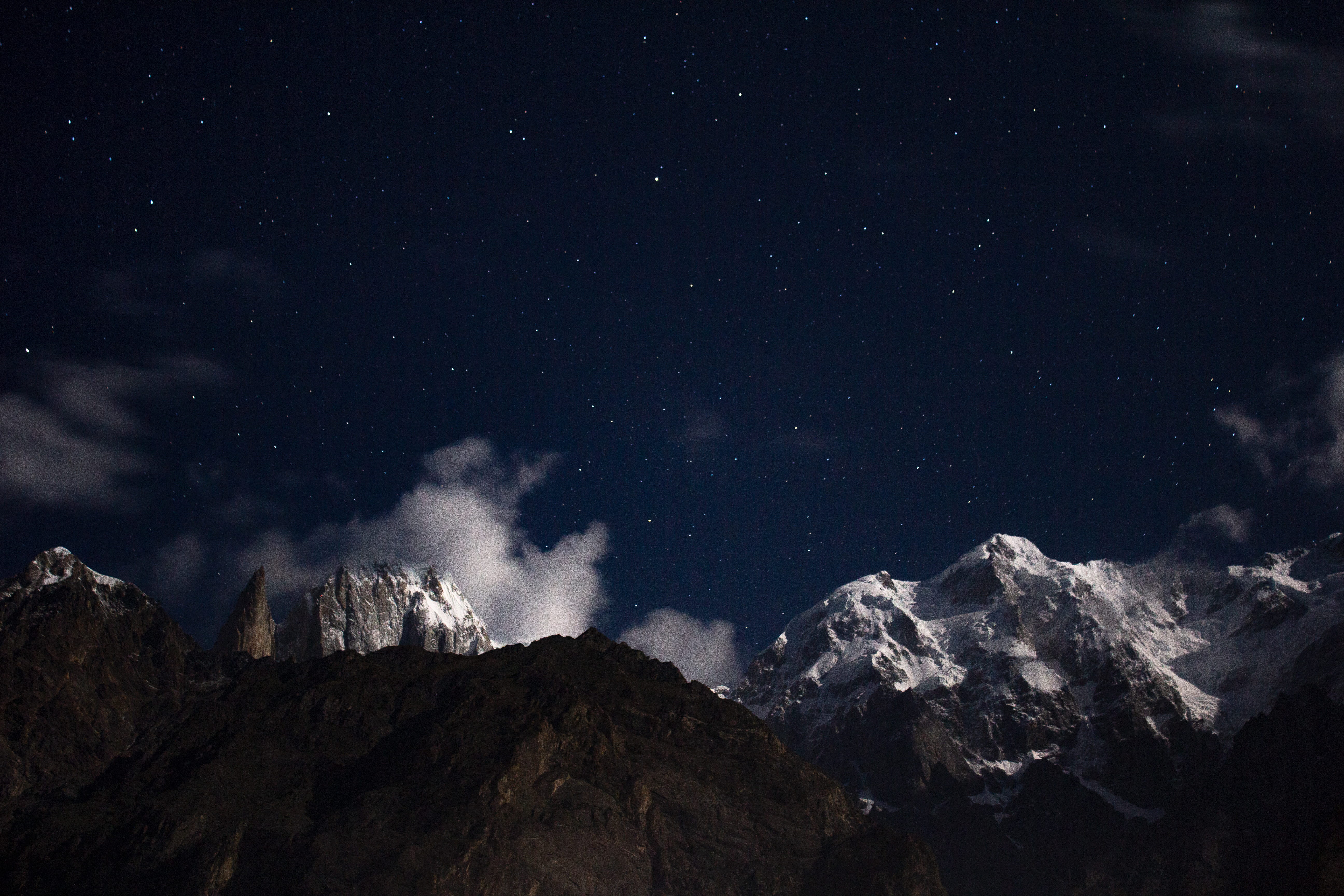 scenics - nature, stars, sky, universe, astronomy, capped, environment, milky way, mountain range, peak, formation, snowcapped mountain, karimabad, mountain peak, HD Wallpaper
