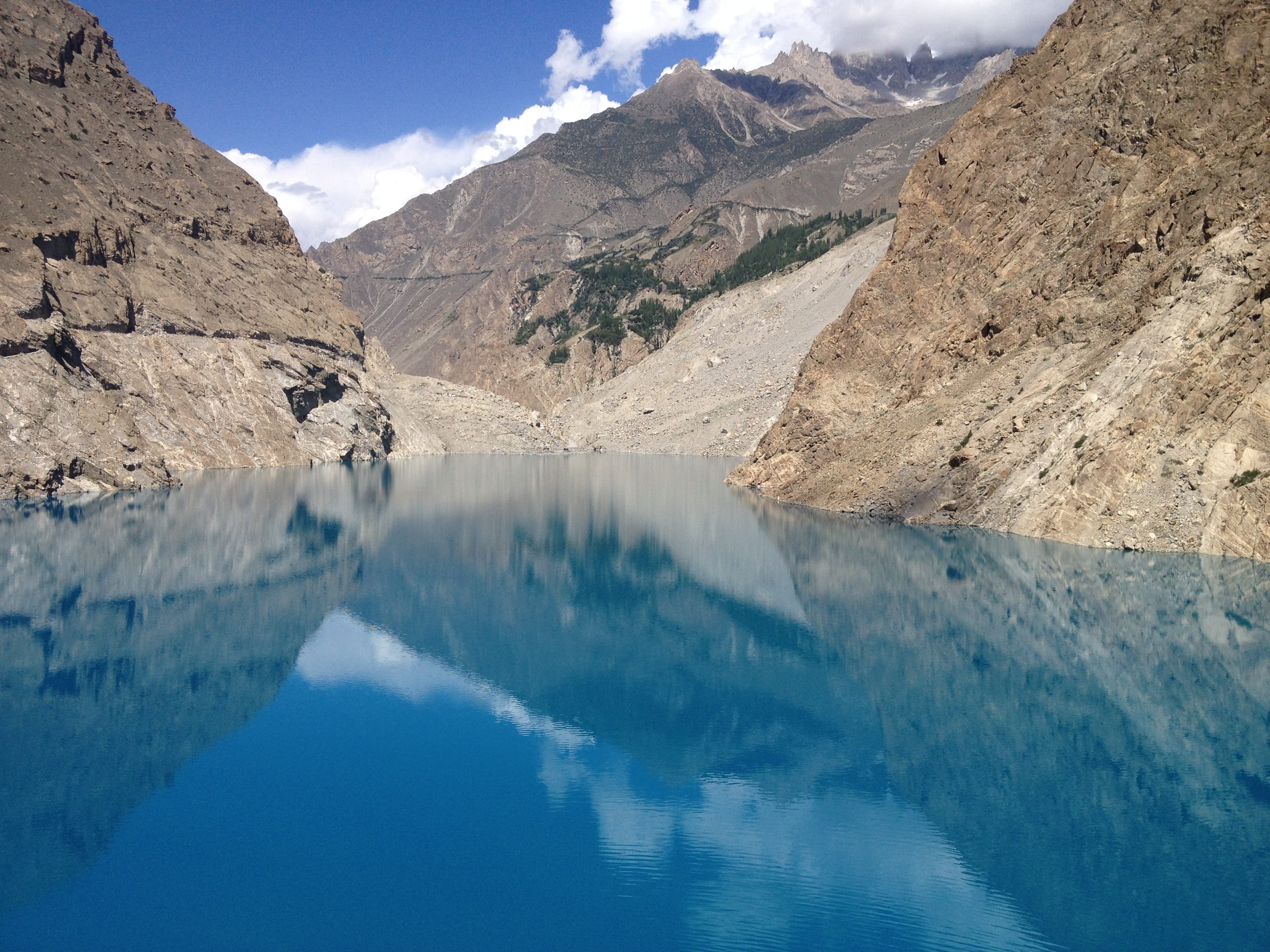 landscape, gilgitbaltistan, Lake, Ataabad, 2K, outdoors, no people, mounts, formation, reflection, mountain range, mountain, blue, Hunza, sky, water, cloud - sky, HD Wallpaper