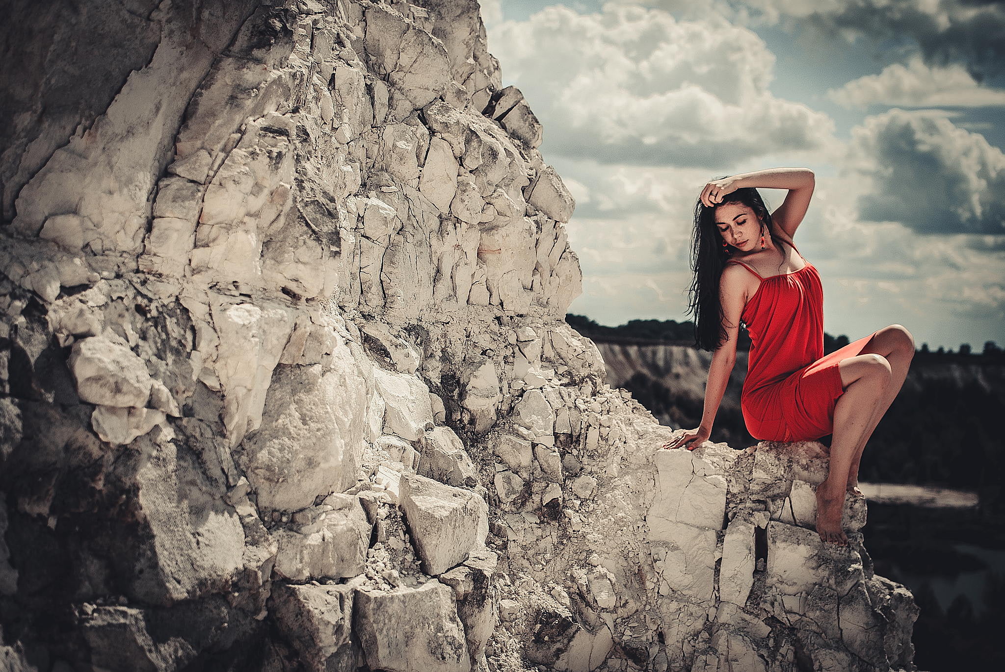 women, young adult, girl, photographer, one person, leisure activity, real people, nature, rock, adult, clothing, dress, focus, cloud - sky, young women, HD Wallpaper