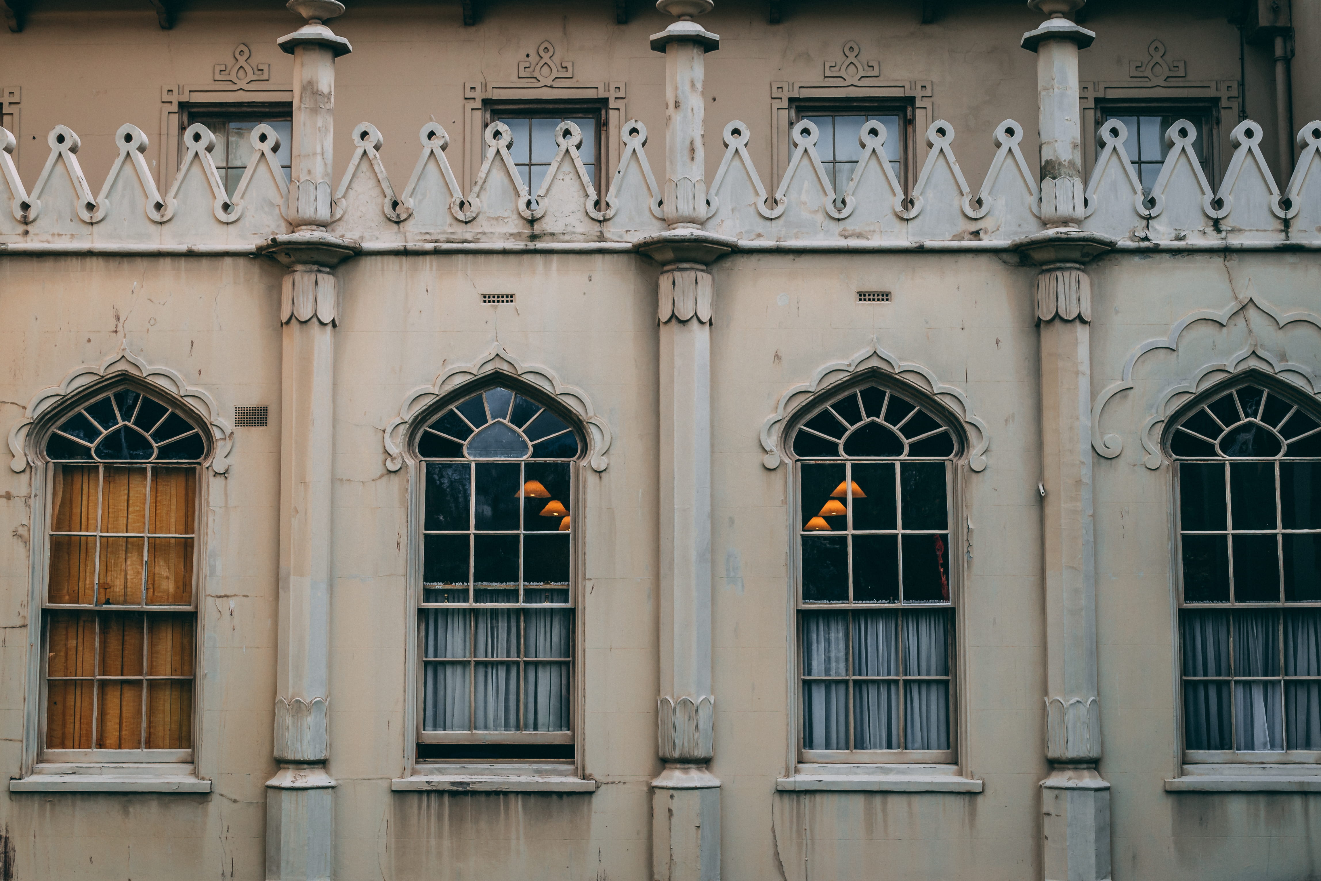 metal, building exterior, built structure, old, outdoors, light, side by side, stone, window, brick, in a row, dark, city, windows, symmerty, building, HD Wallpaper