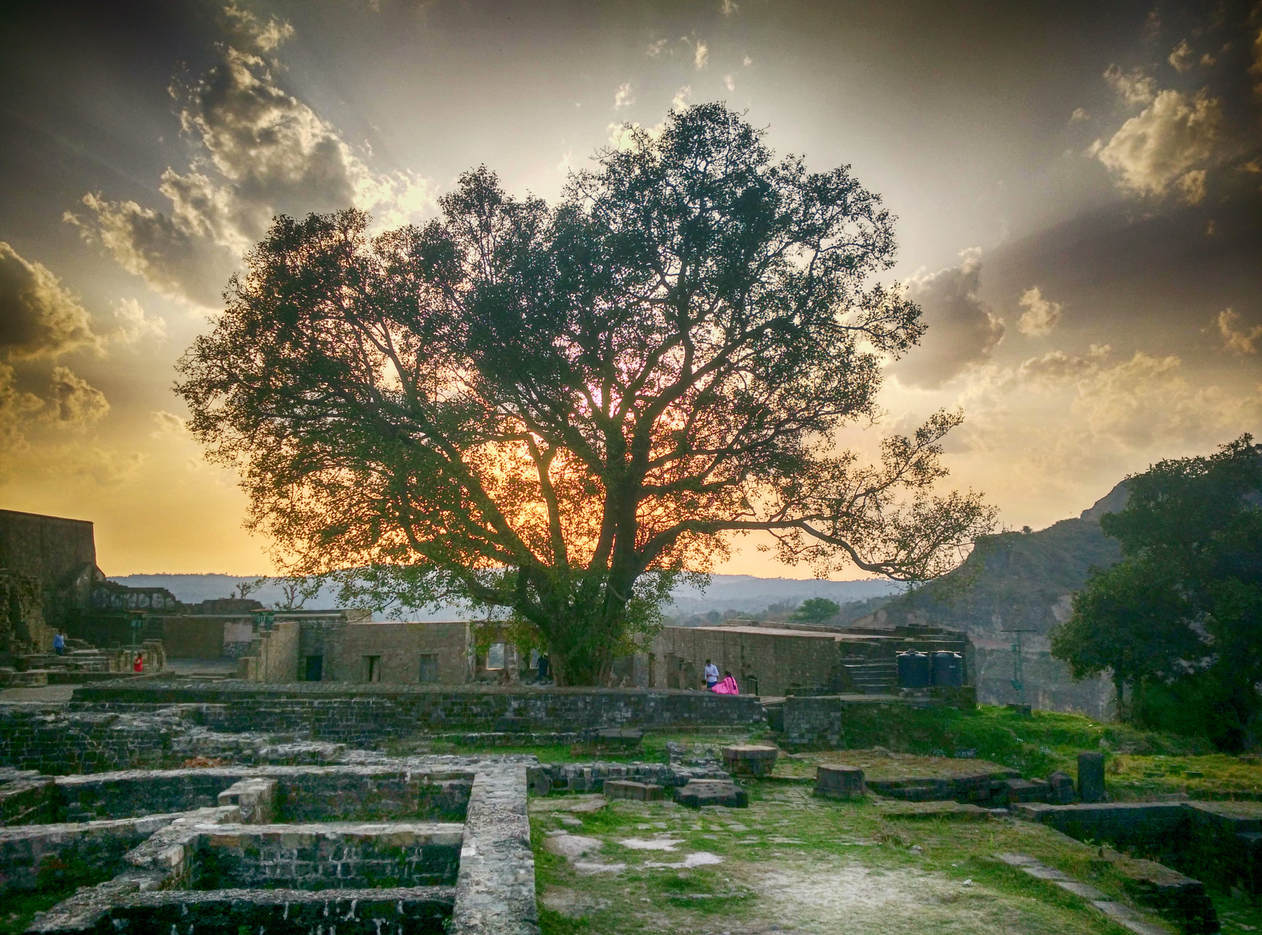 4K, cloud - sky, religion, plant, the past, sunset, building exterior, cemetery, place of worship, kangra fort, growth, beauty, dharamshala, stone, no people, HD Wallpaper