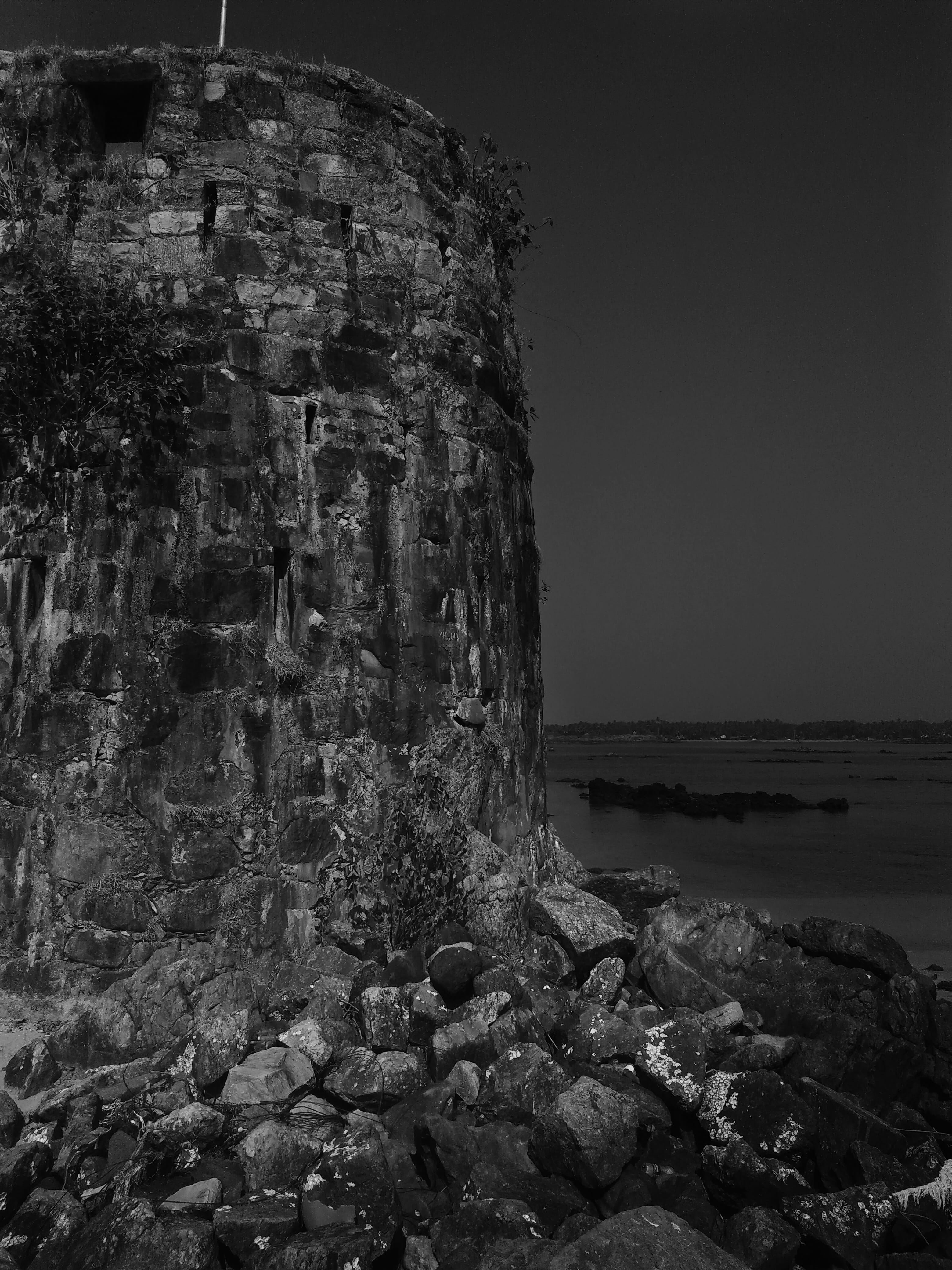 stone wall, sindhudurg fort, clear sky, land, day, ocean, tranquility, outdoors, no people, india, rock, sky, rocks, water, rock formation, nature, rock - object, Phone HD Wallpaper