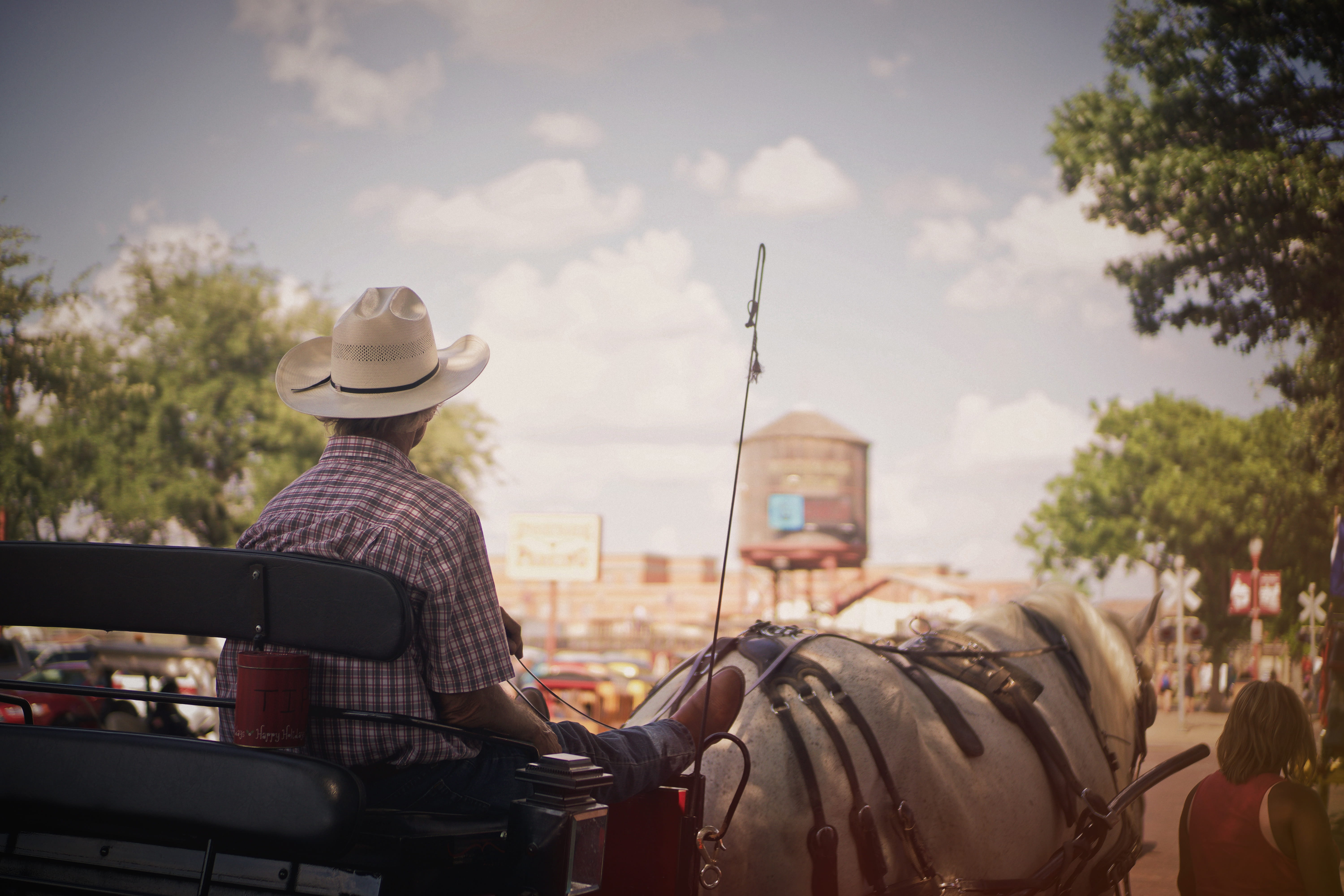 real people, focus on foreground, sky, sitting, adult, cowboy, rear view, day, fort worth, occupation, united states, people, lifestyles, clothing, incidental people, HD Wallpaper