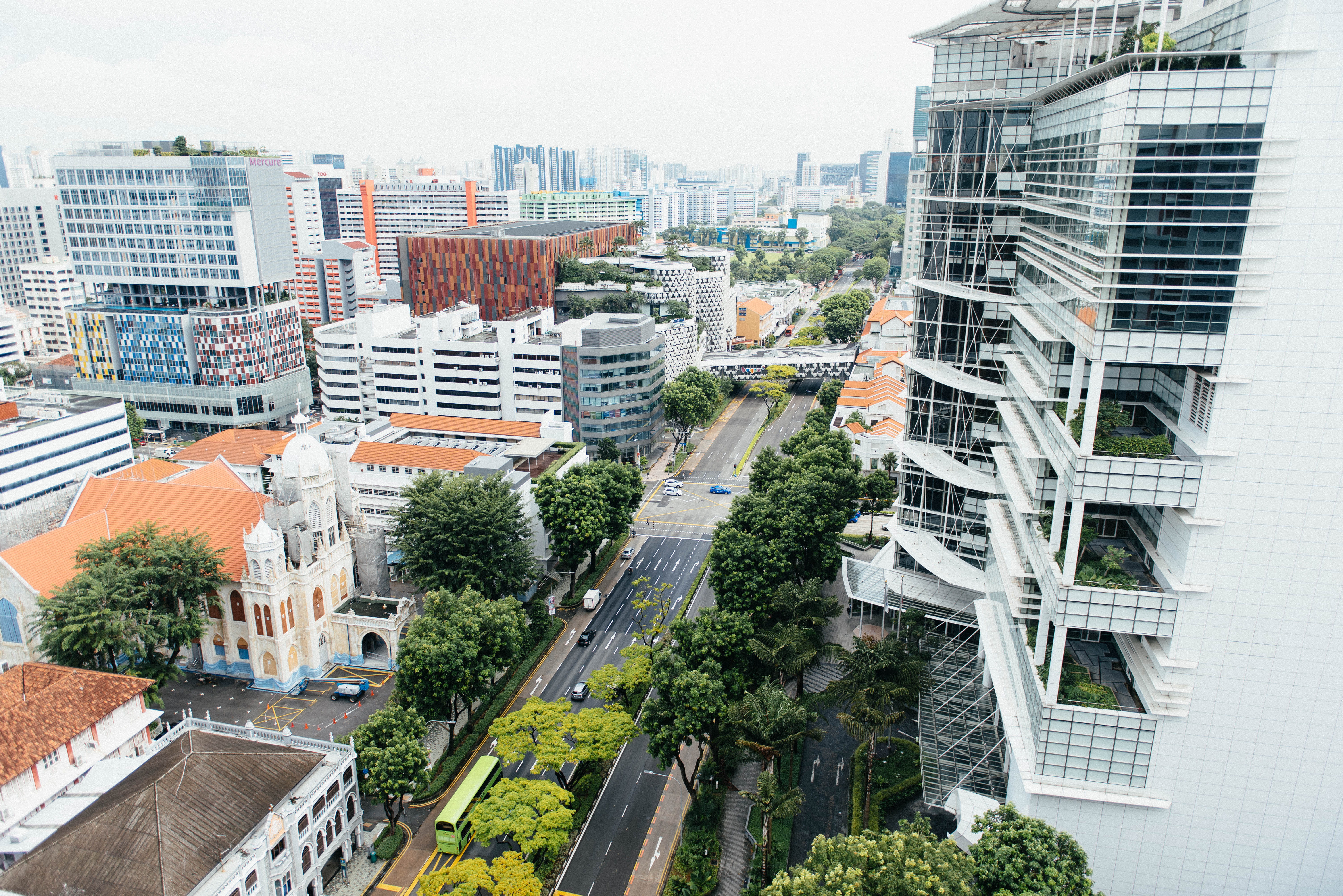 high angle view, outdoors, road, motor vehicle, aerial, view, street, nature, angle, city, tree, photo, no people, cityscape, buildins, skyscraper, architecture, HD Wallpaper