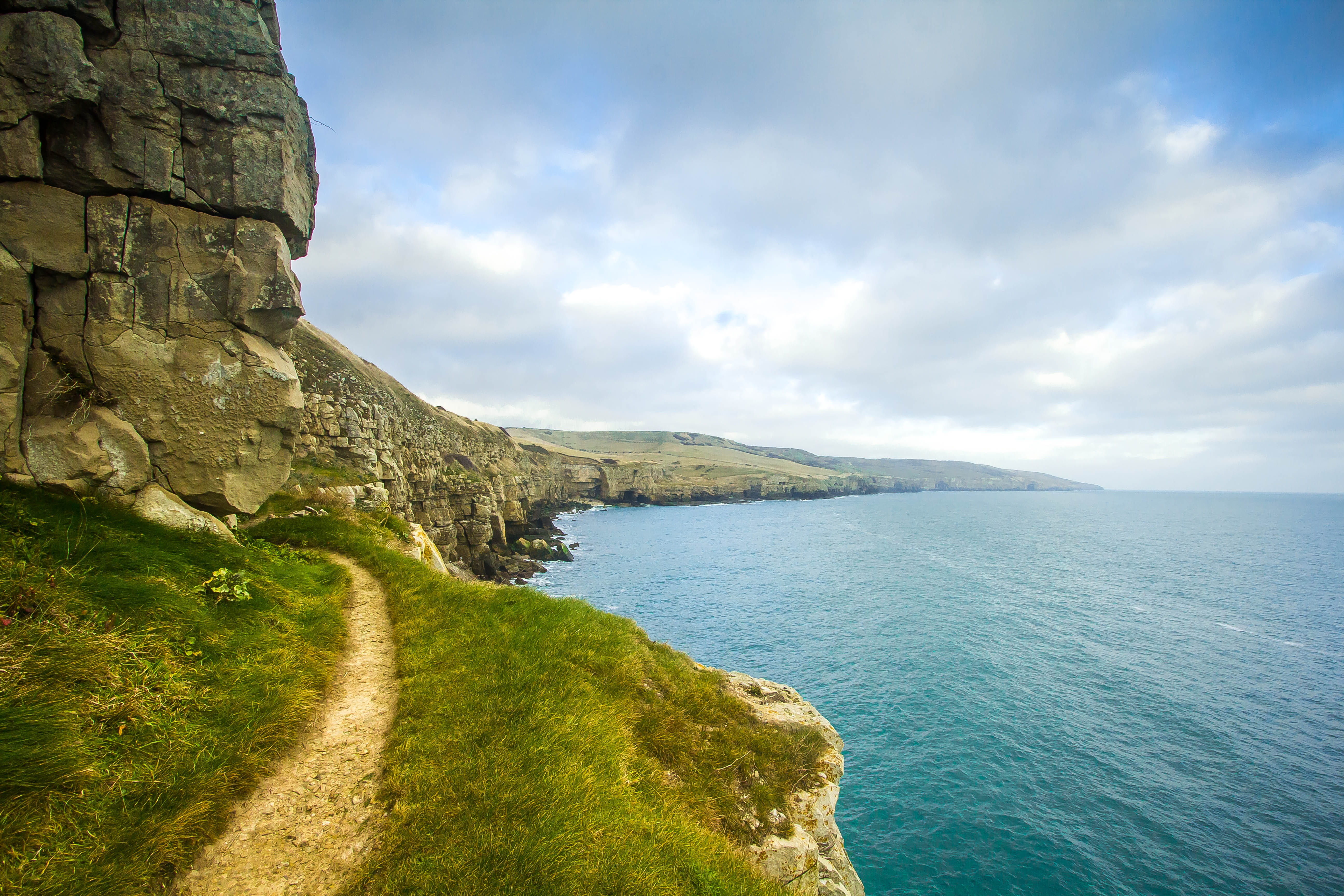 water, no people, field, beauty in nature, sky, beside, cloud - sky, land, grass, plant, environment, dorset, body, beach, lagoon, worth matravers, 5K, HD Wallpaper