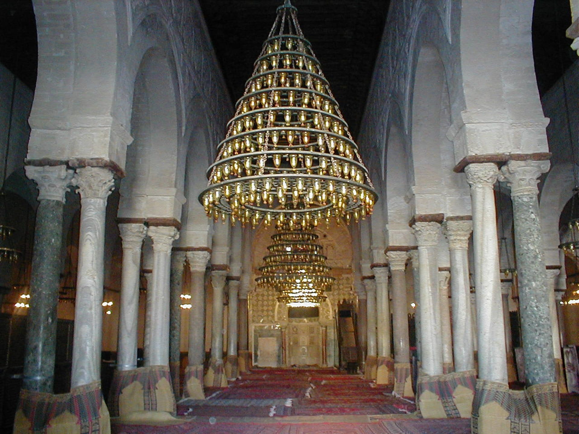 built structure, architectural column, no people, ancient capital, 1080P, kairouan, indoors, place of worship, travel destinations, history, travel, illuminated, HD Wallpaper
