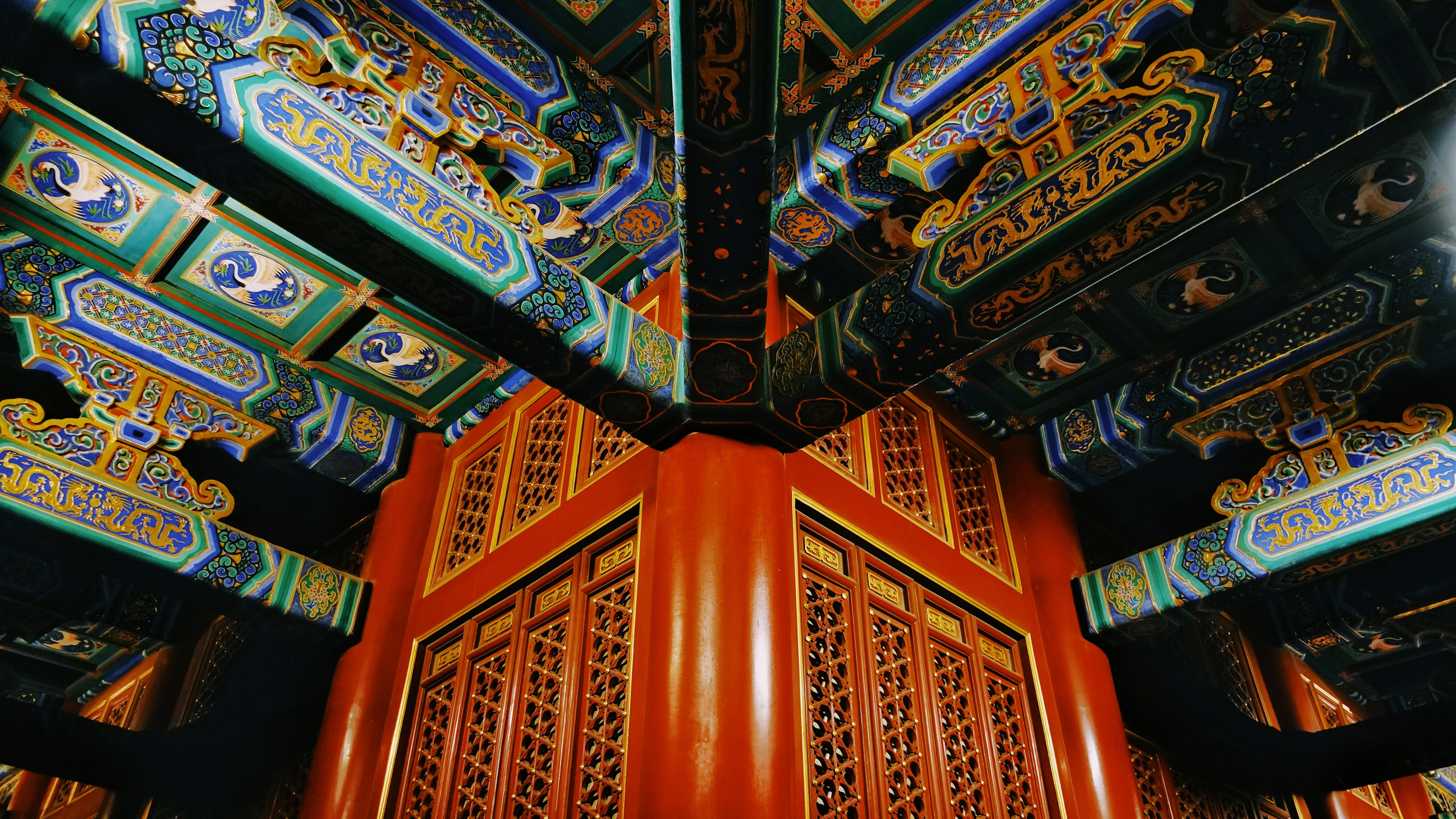 creativity, building, multi colored, low angle view, china, indoors, design, jingshan park, communication, place of worship, no people, pattern, religion, HD Wallpaper