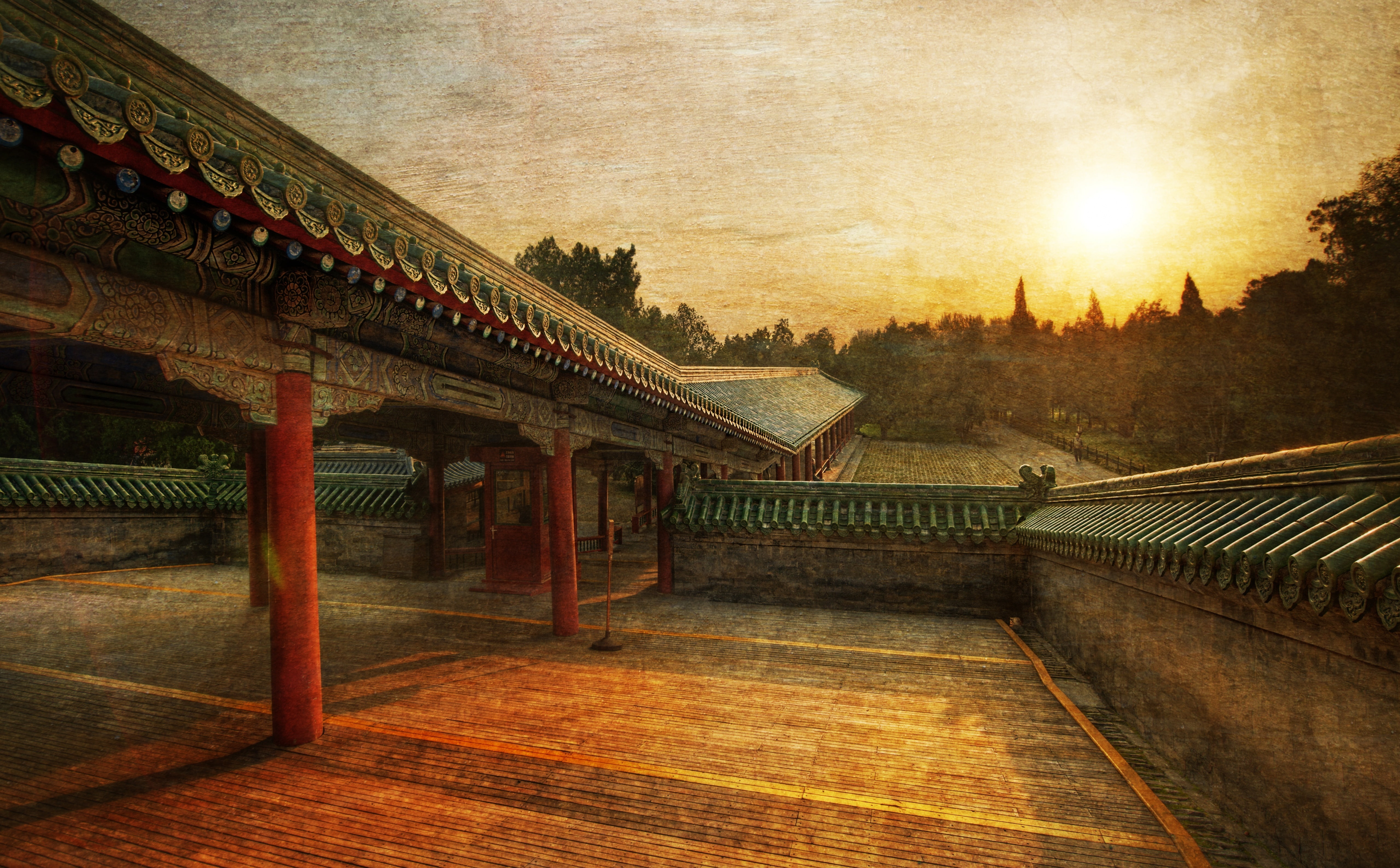 history, building, sky, built structure, building exterior, China, Vintage, plant, tree, cloud - sky, no people, roof, staircase, 5K, railing, walls, Architecture, HD Wallpaper