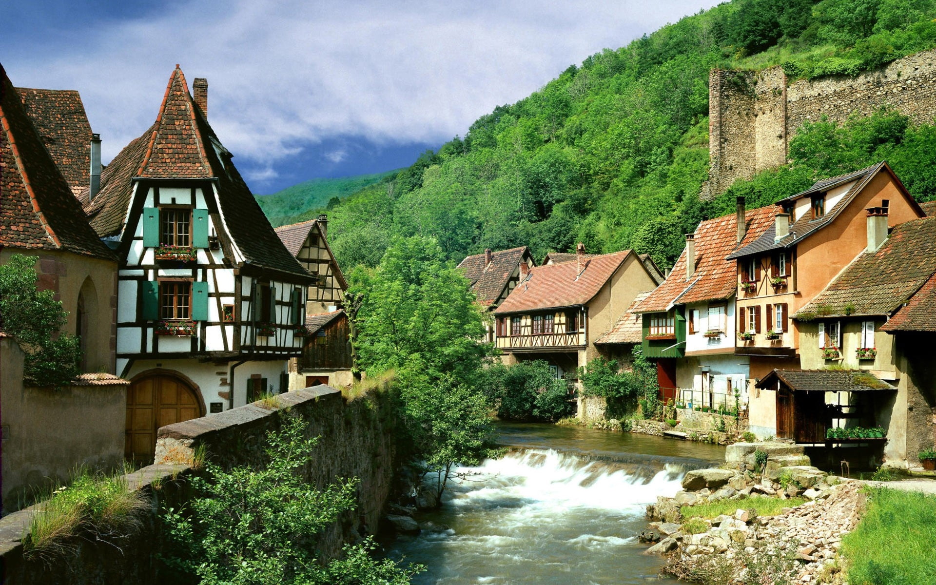 european Alps, scenics, herbs, cloud - sky, buildings, travel Destinations, famous Place, old, nature, europe, cultures, half-Timbered, history, 1080P, HD Wallpaper
