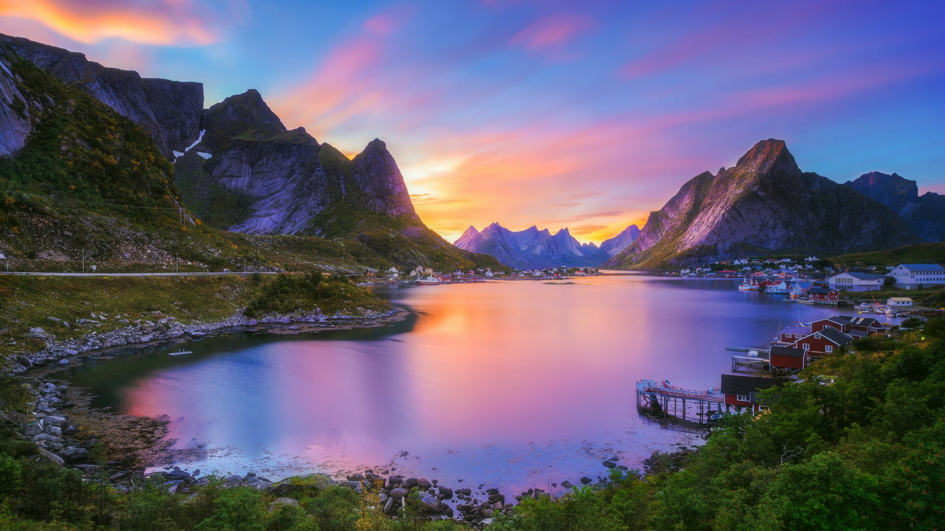 idyllic, dawn, outdoors, water, mount scenery, beauty in nature, mountain range, mountain, tranquil scene, environment, lake, norway, 1080P, scenics - nature, HD Wallpaper