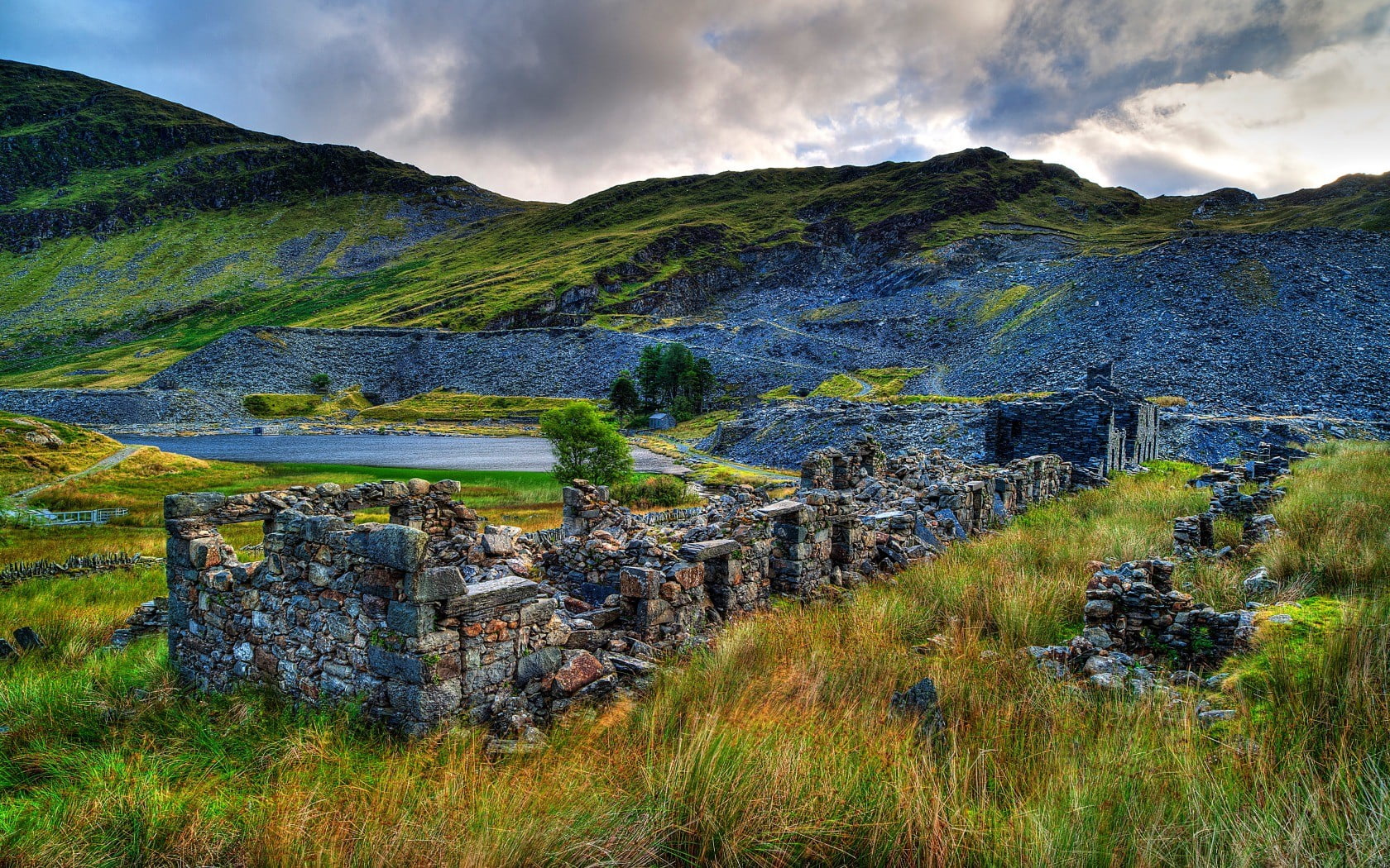 plant, trees, architecture, lake, plants, sky, house, green, travel destinations, environment, castle, clouds, grass, HDR, ruin, non-urban scene, no people, HD Wallpaper