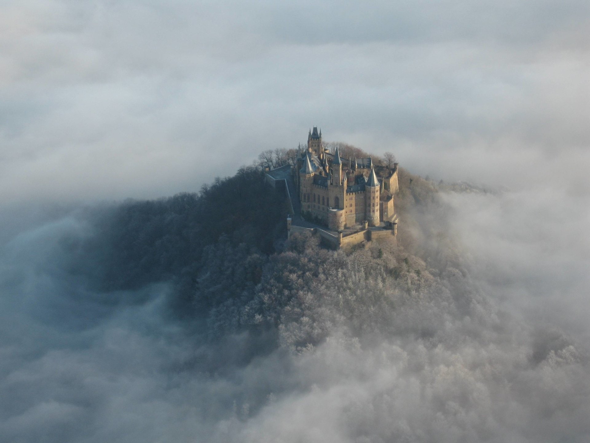 building exterior, Hohenzollern Castle, built structure, high angle view, history, scenics - nature, Castles, nature, cloud - sky, 1080P, transportation, HD Wallpaper