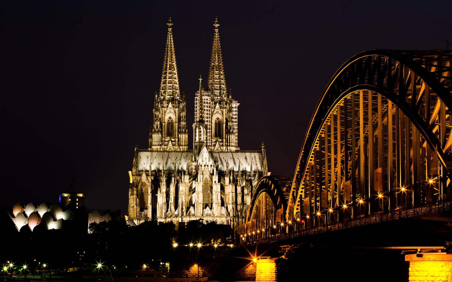 germany, hohenzollern, world, bridge, light, 1080P, night, HD Wallpaper