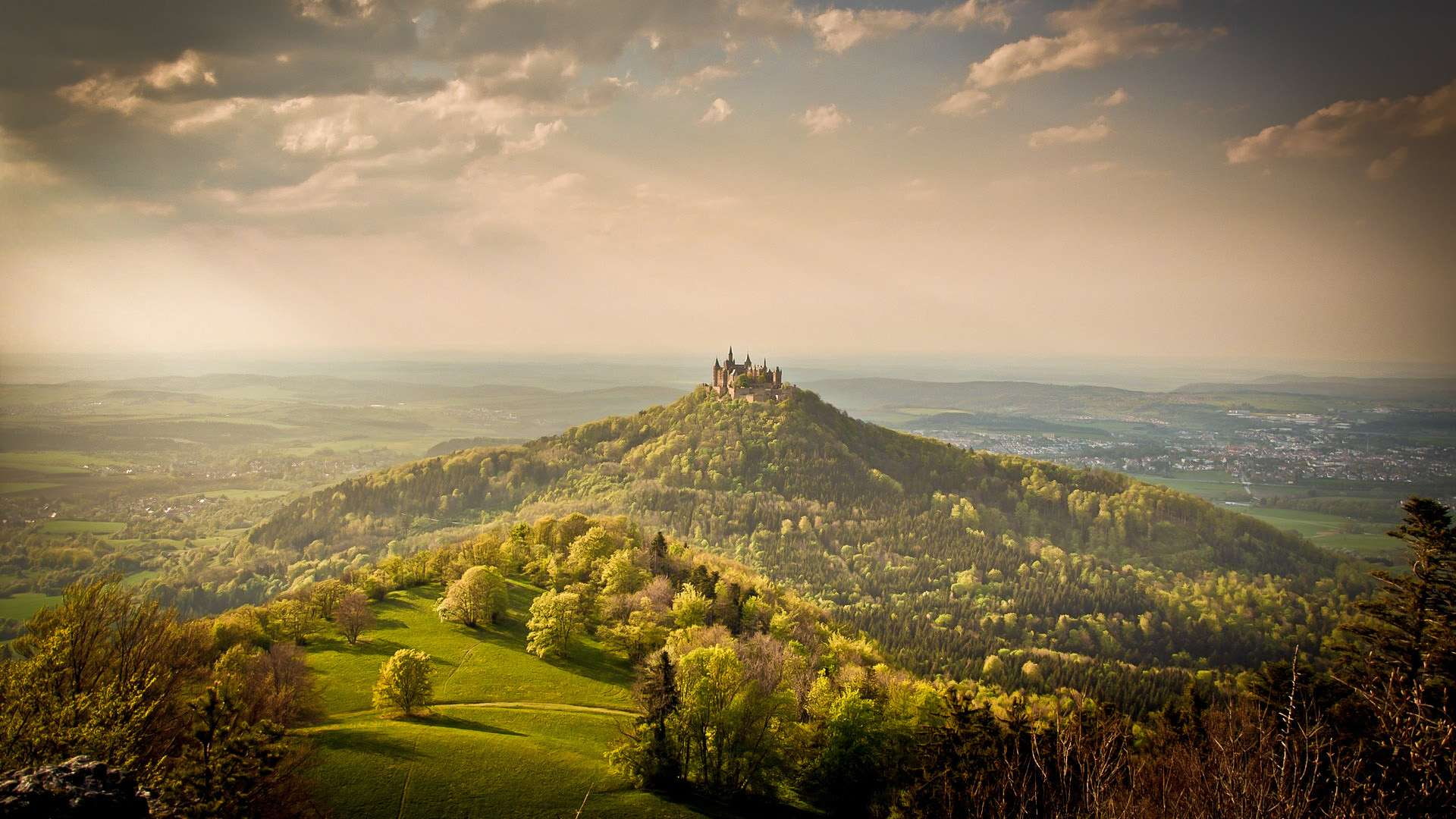 schloss, area, view, hohenzollern, hill, 1080P, schloss hohenzollern, castle, mountain, clouds, hd, germany, HD Wallpaper