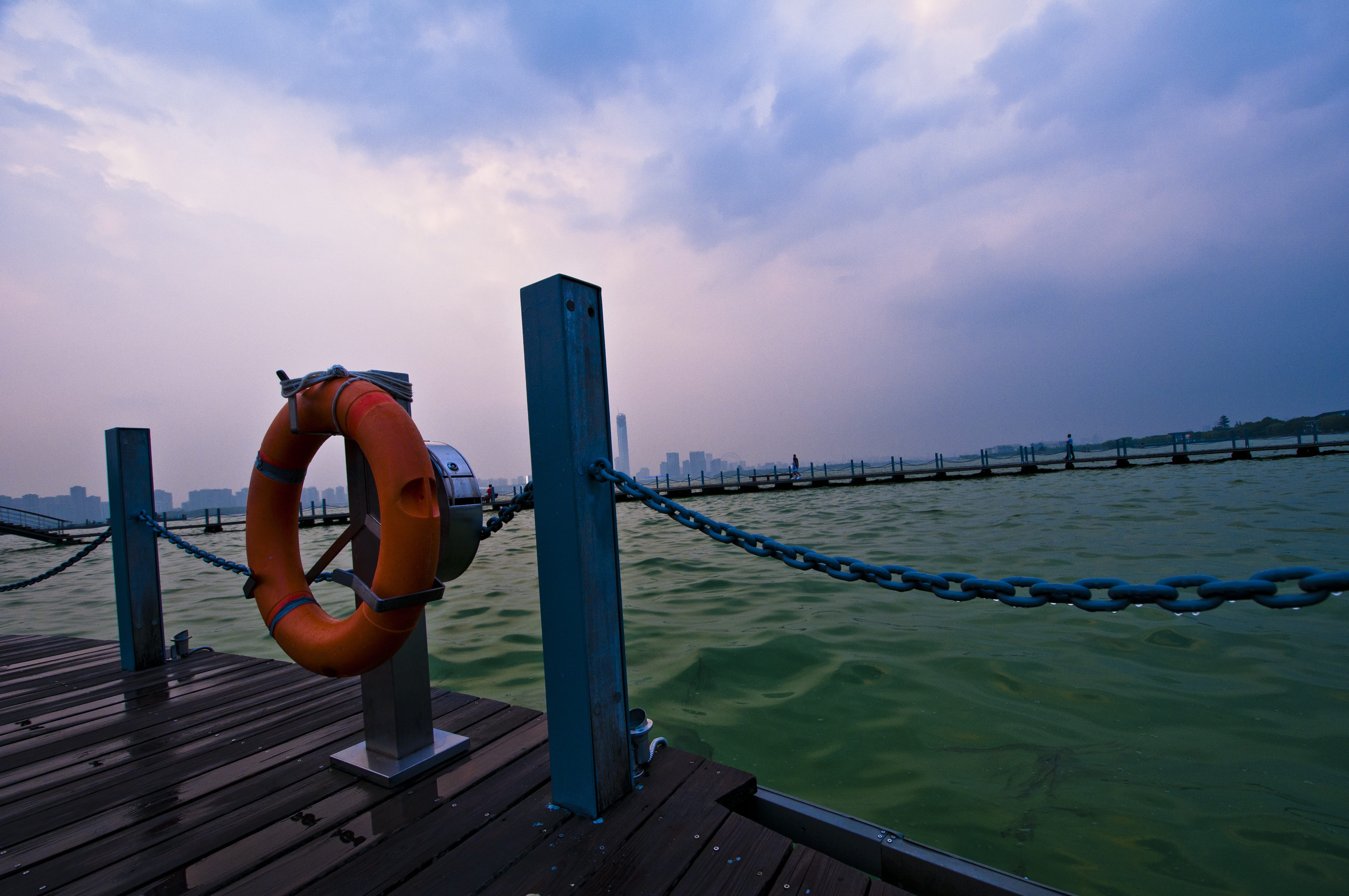 outdoors, 4K, water, beauty in nature, blue, suzhou, scenics - nature, sky, life buoy, leisure, dusk, the scenery, orange, cloud - sky, sunset, green, HD Wallpaper