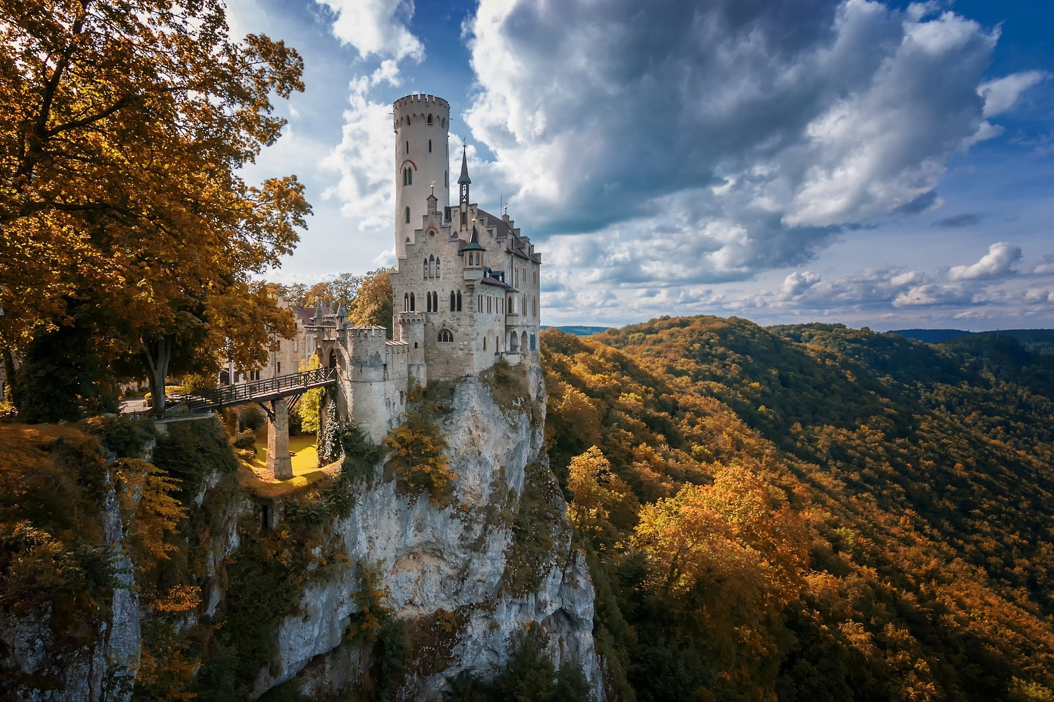 Architecture, Castles, Castle, Rock, Forest, Cliff, 1080P, Lichtenstein Castle (Württemberg), Fall, HD Wallpaper