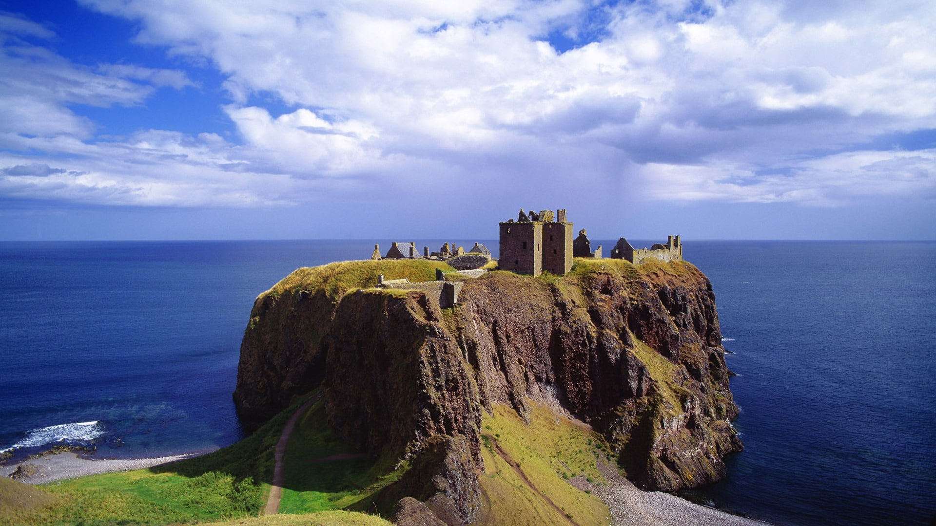 ocean, art, oceans, castles, islands, dunnottar, x, hd, Blue, 1080P, skyscapes, nature, HD Wallpaper